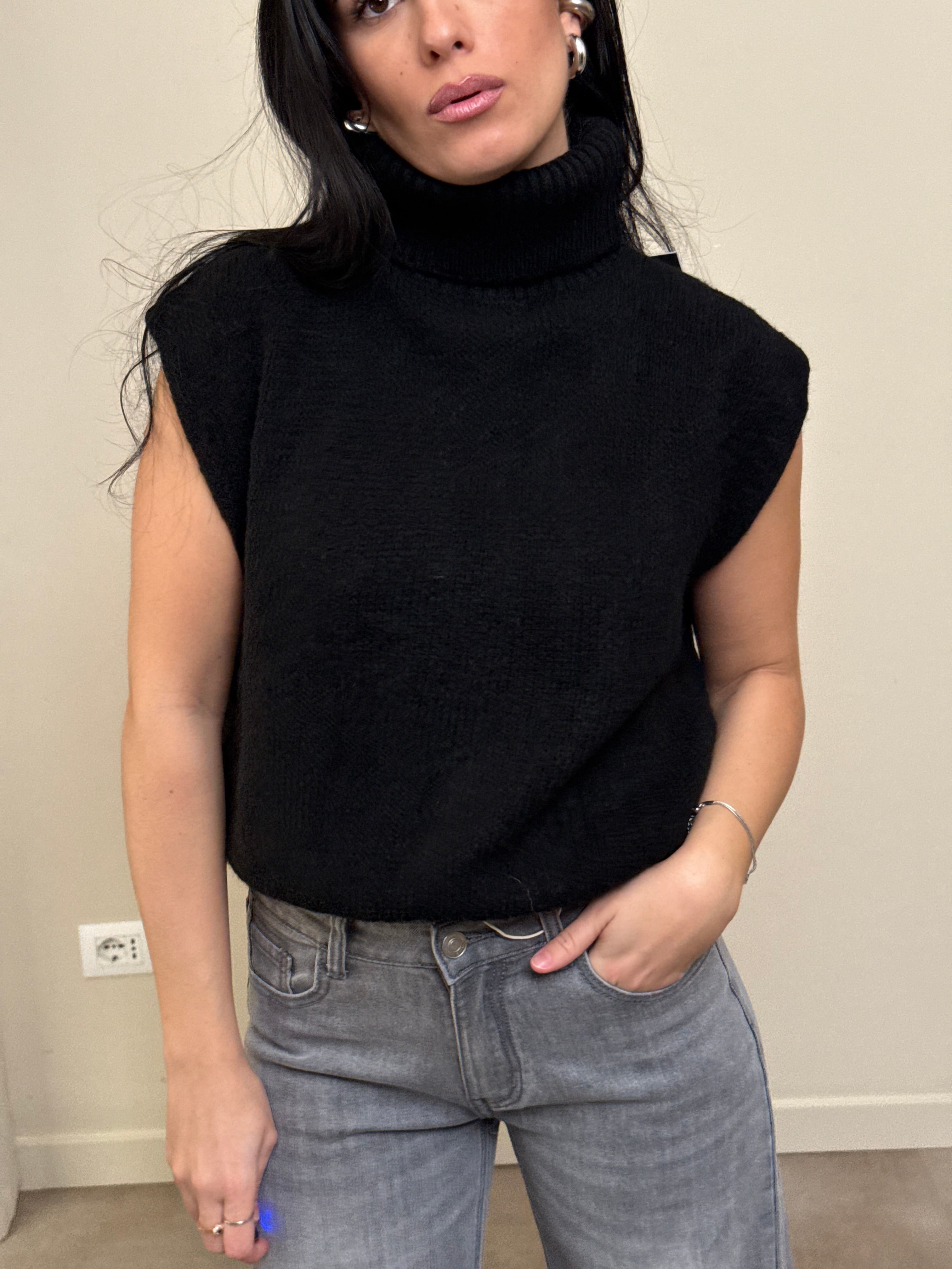 Gilet collo alto lana e alpaca