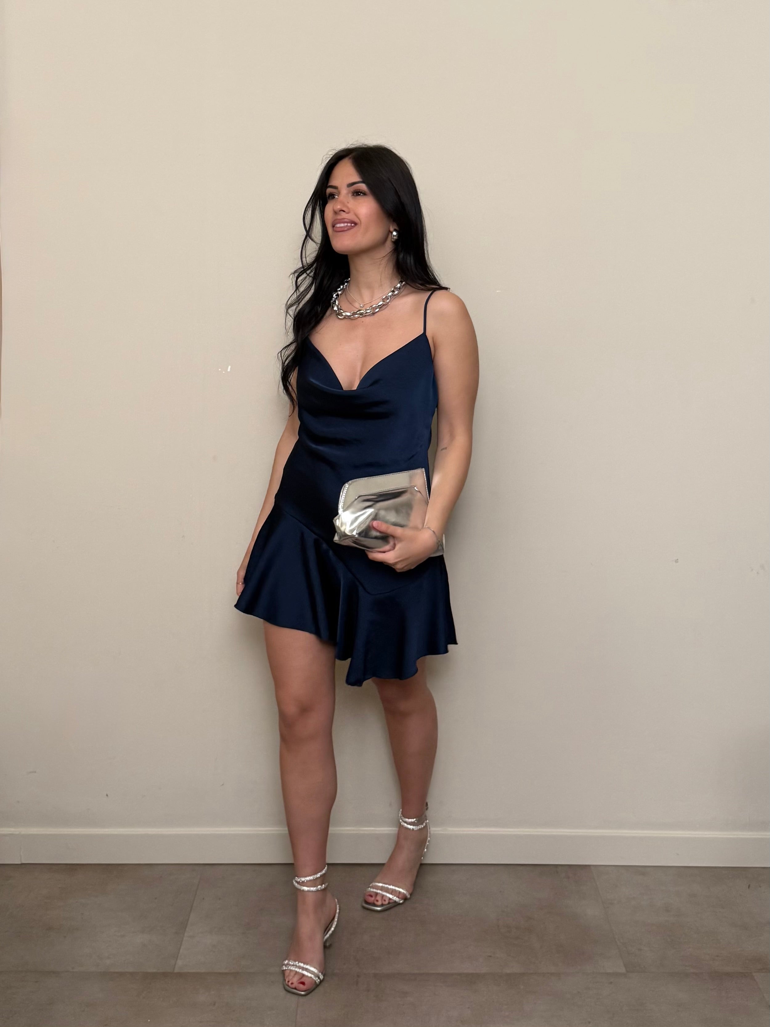 Mini dress satin blu
