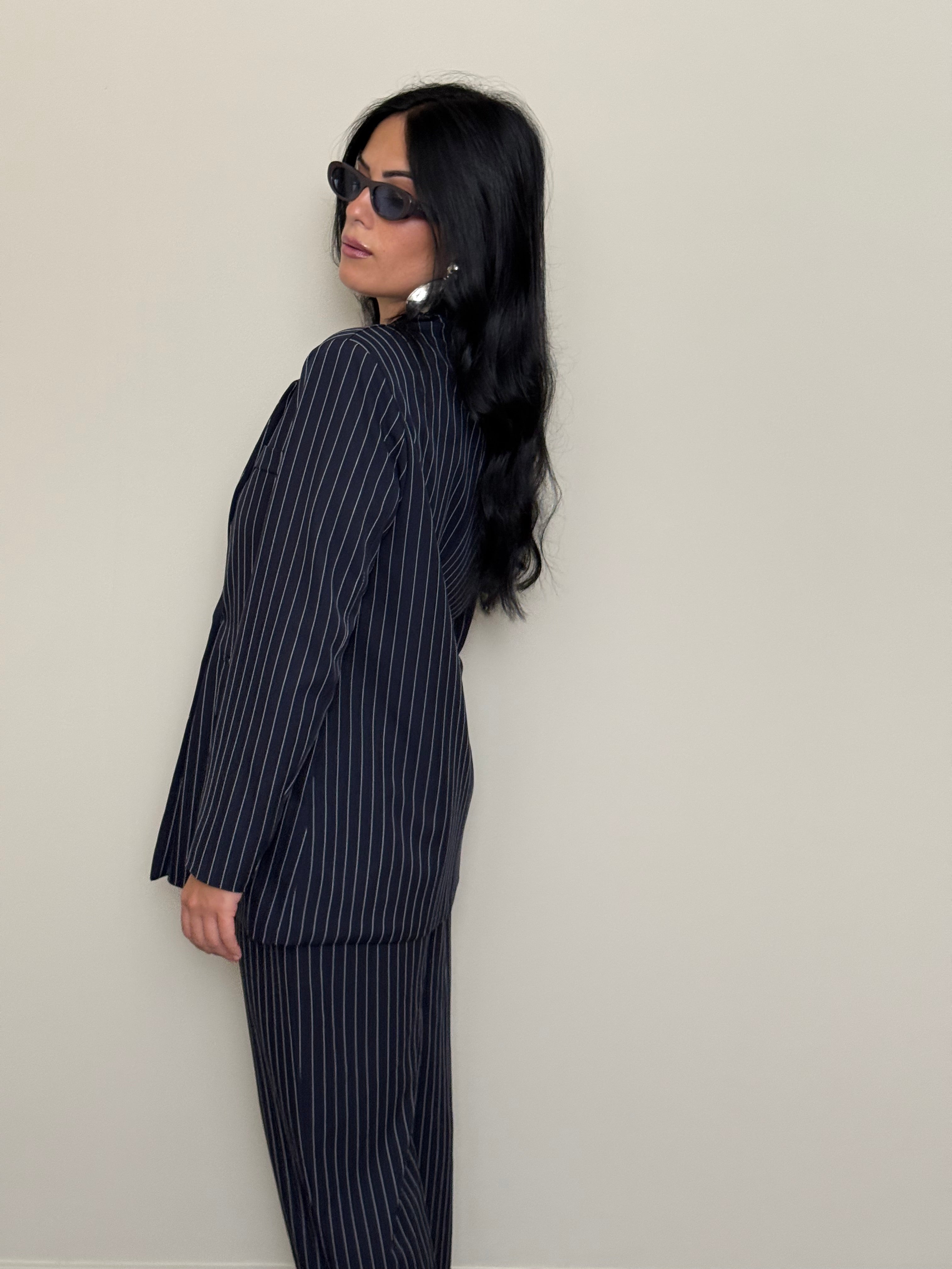 Tailleur gessato blu