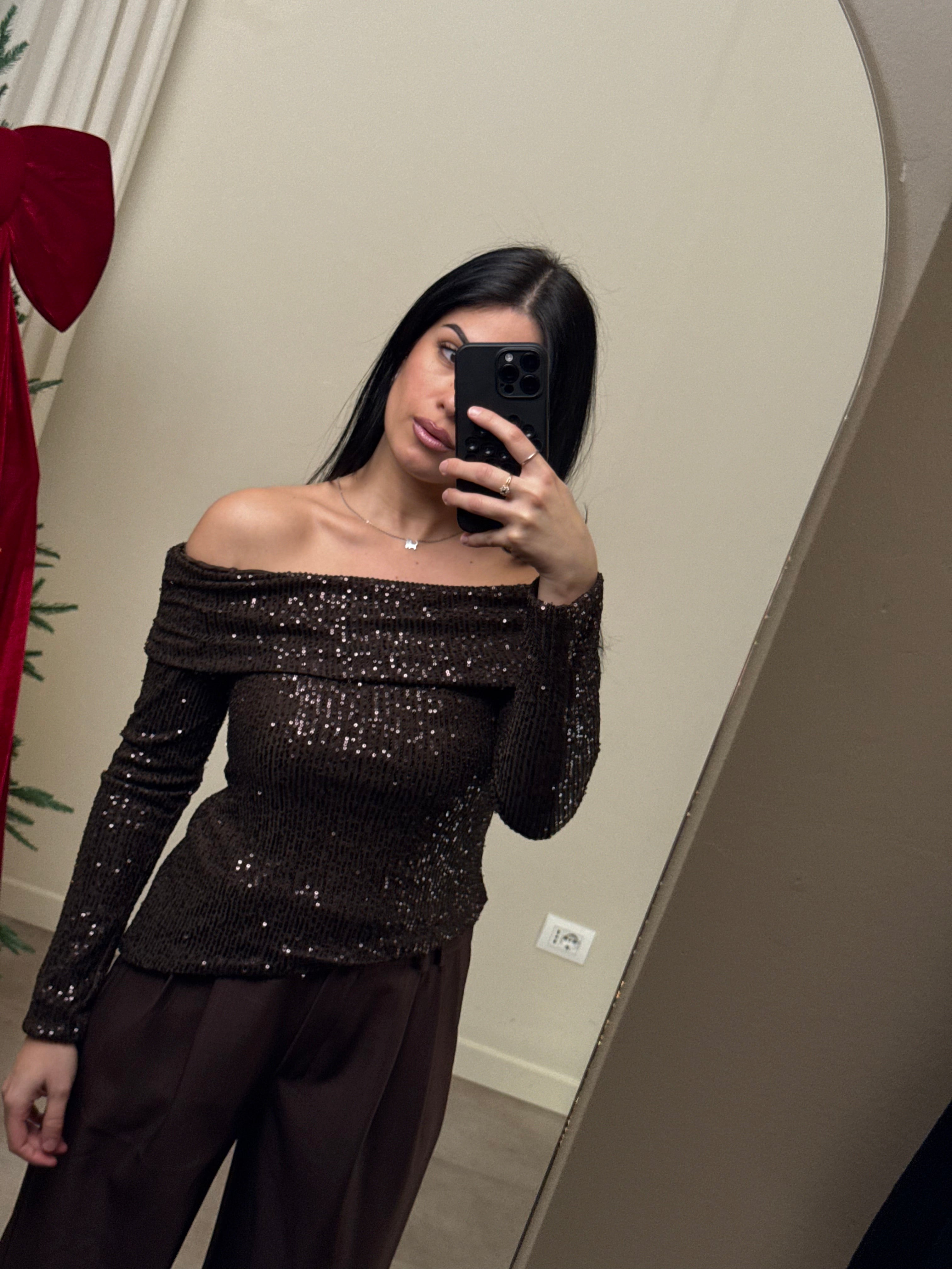 Maglia barchetta paillettes