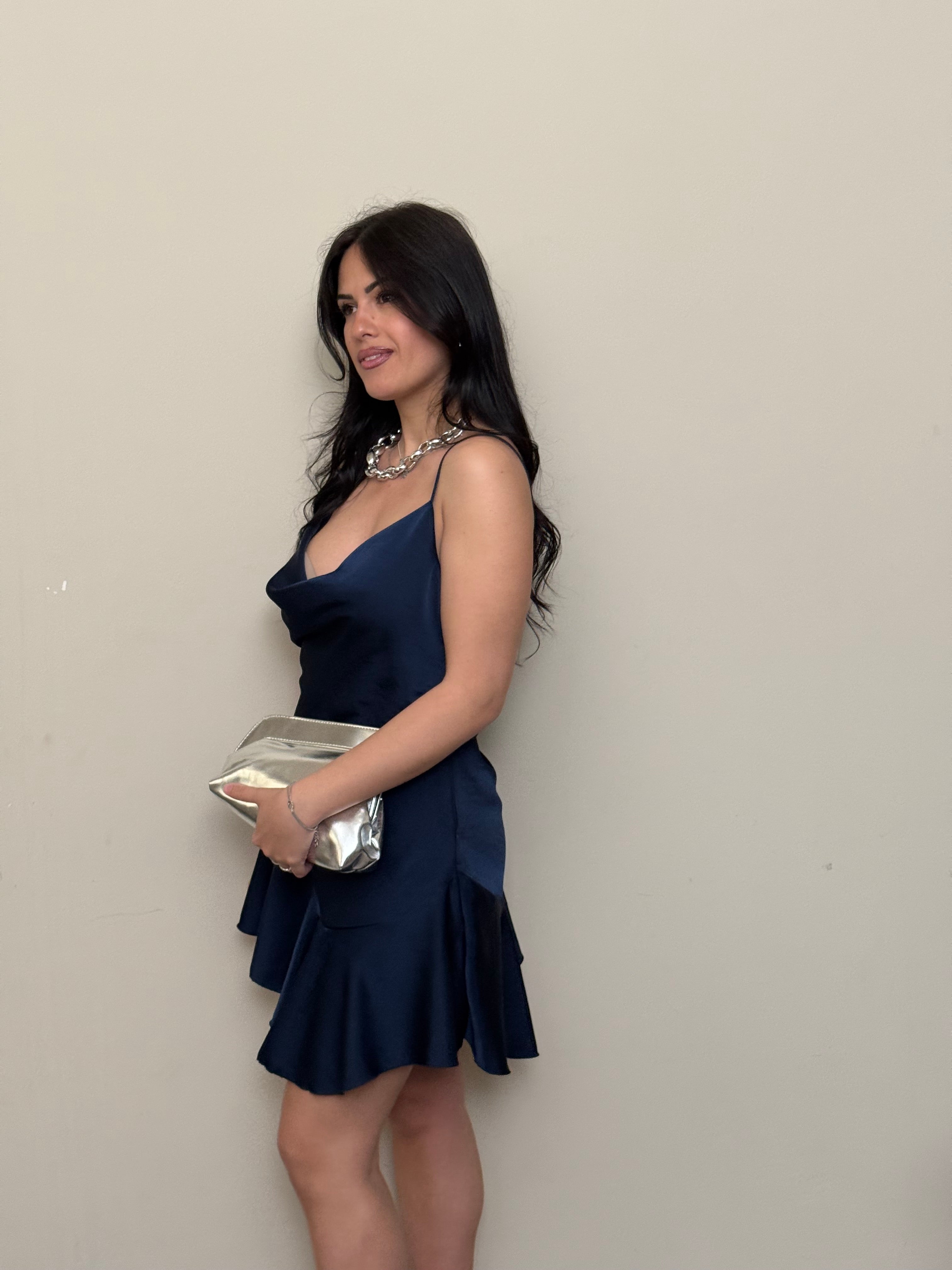Mini dress satin blu