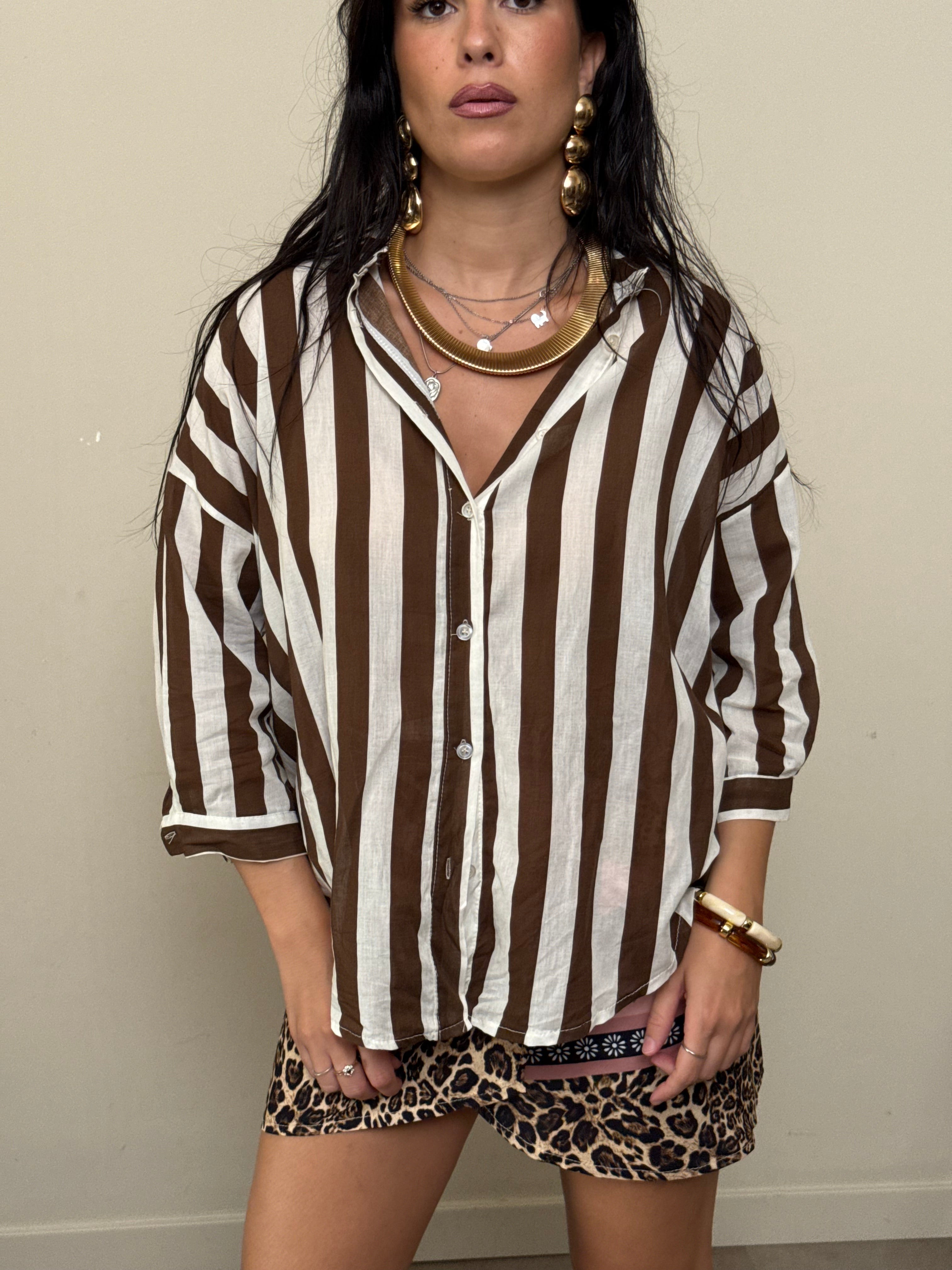 Camicia a righe cioccolato e panna