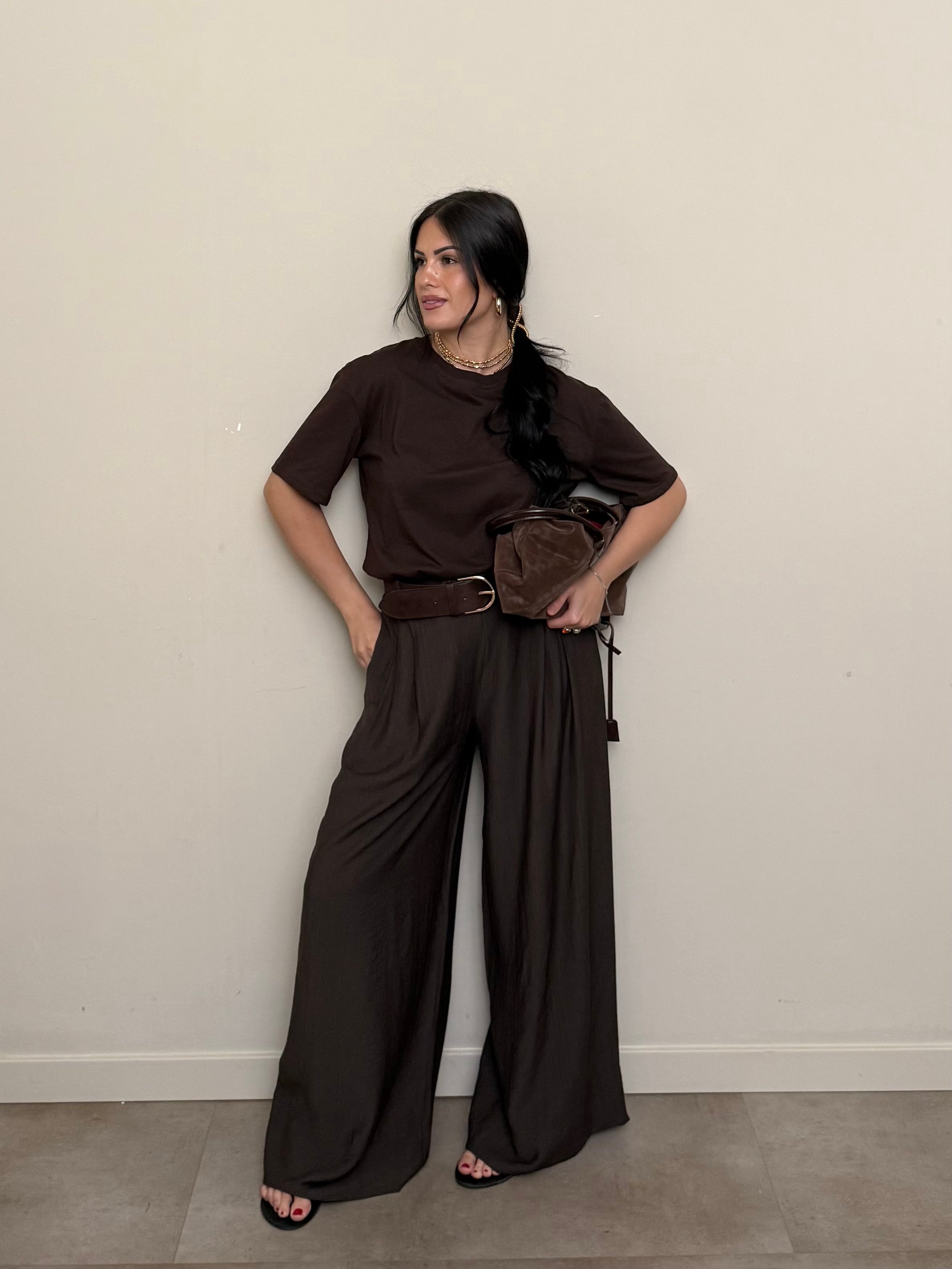 Pantalone palazzo morbido cioccolato