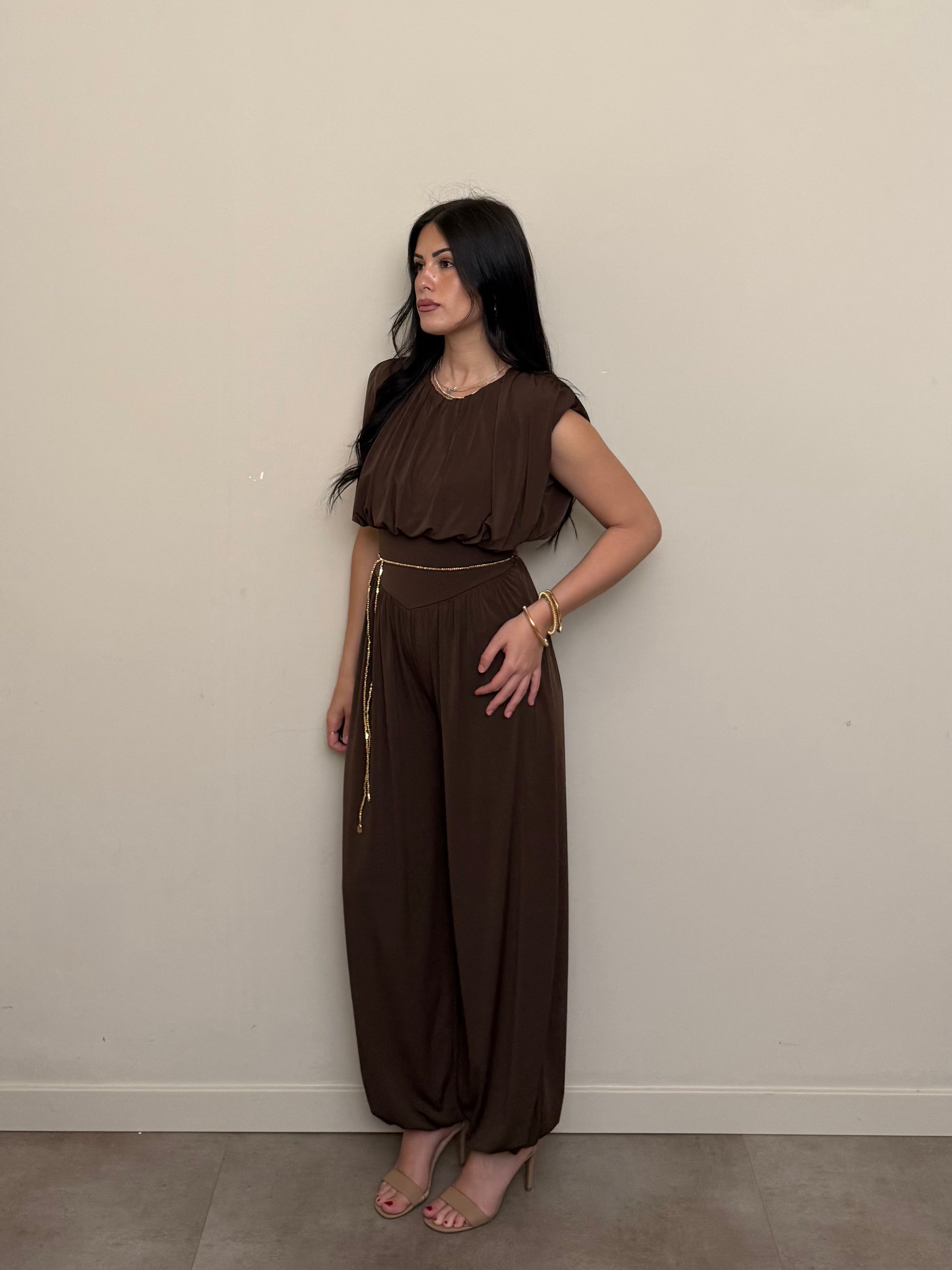 Jumpsuit spalline cioccolato