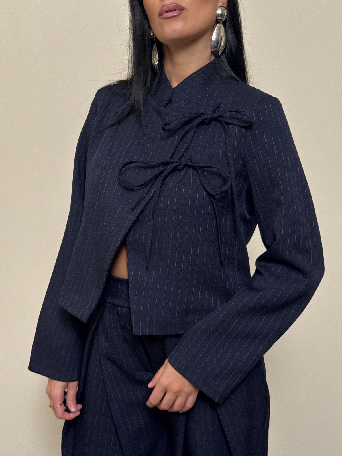 Tailleur gessato blu