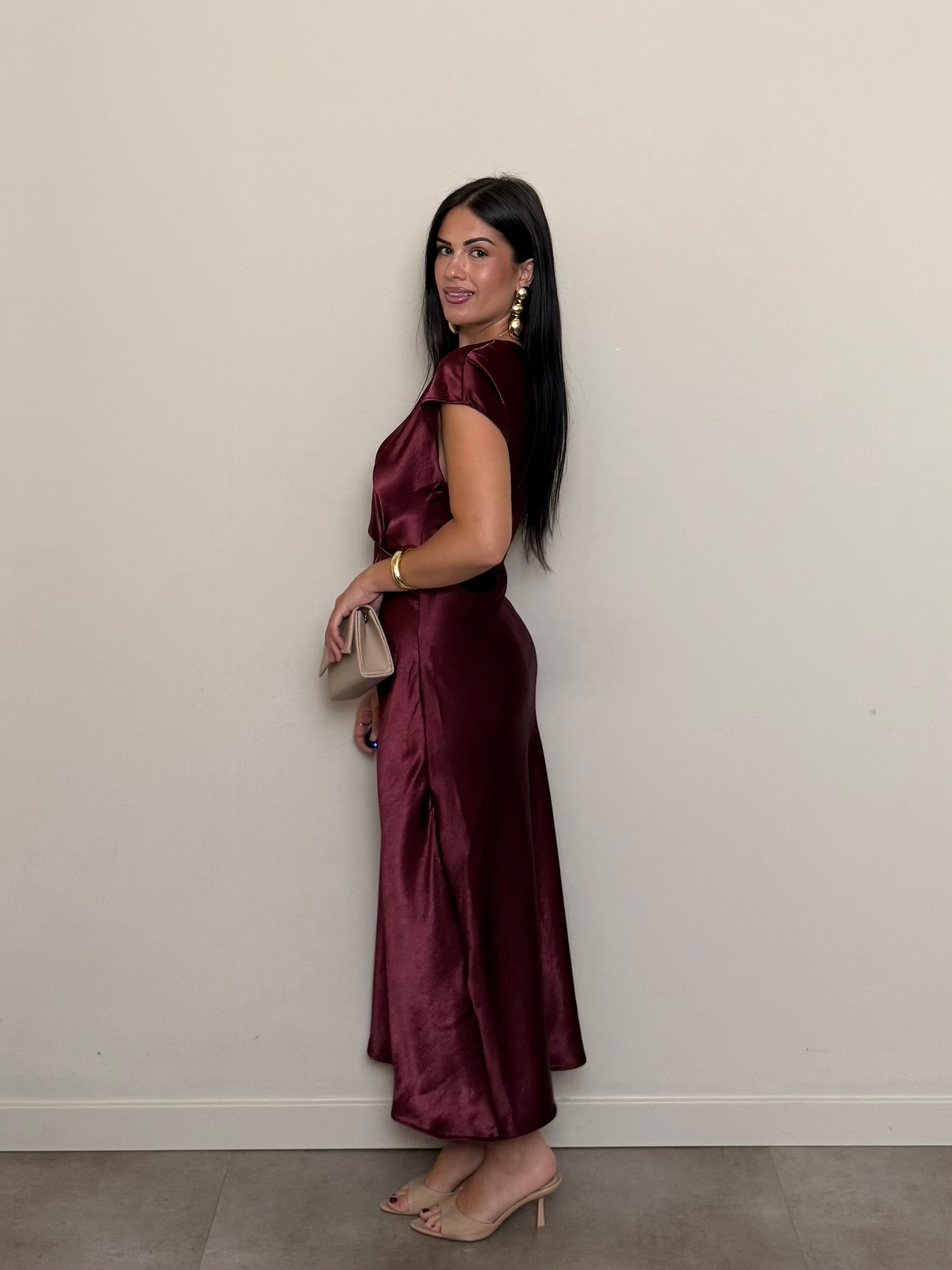 Abito satin nodo bordeaux