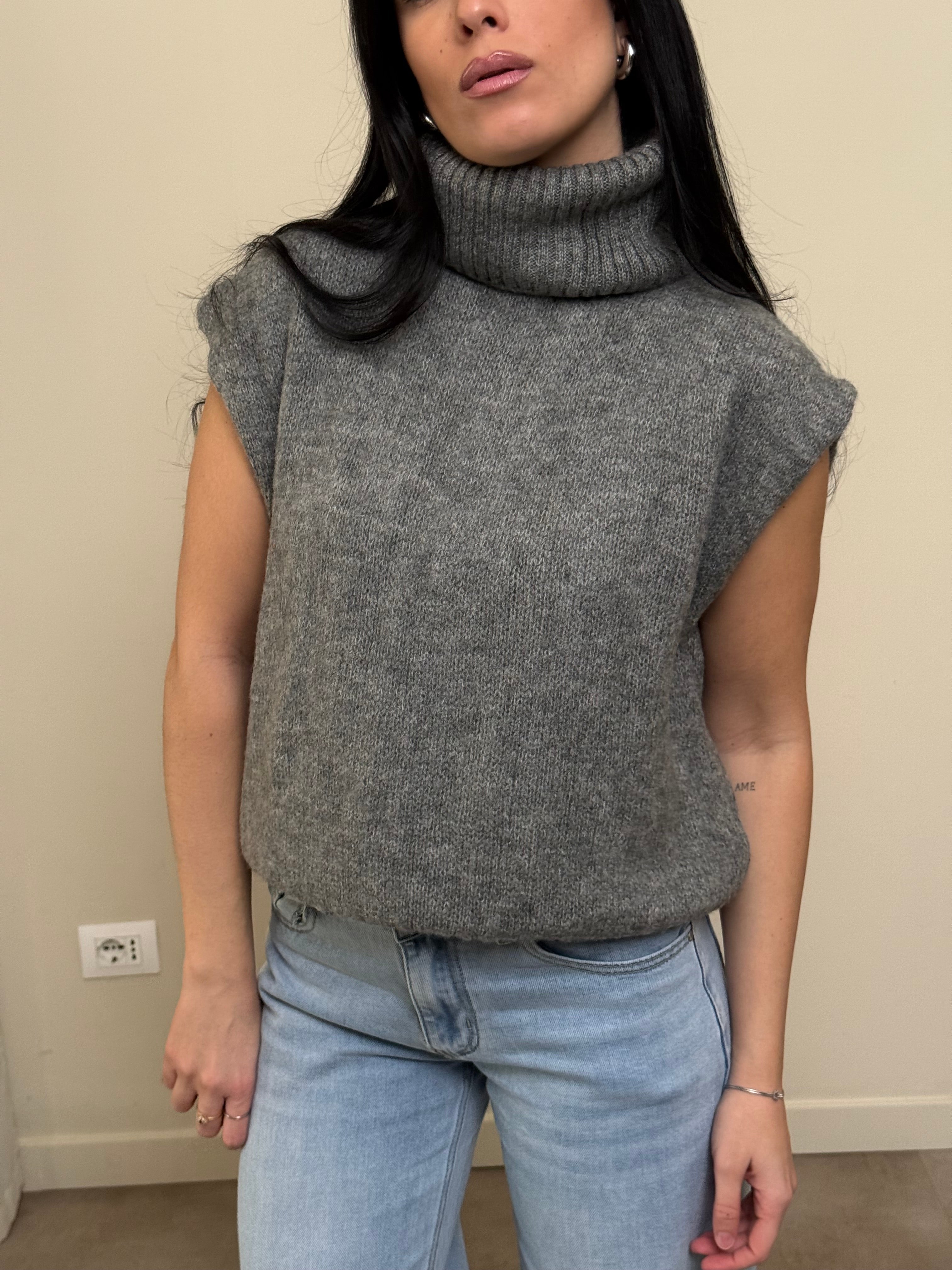 Gilet collo alto lana e alpaca