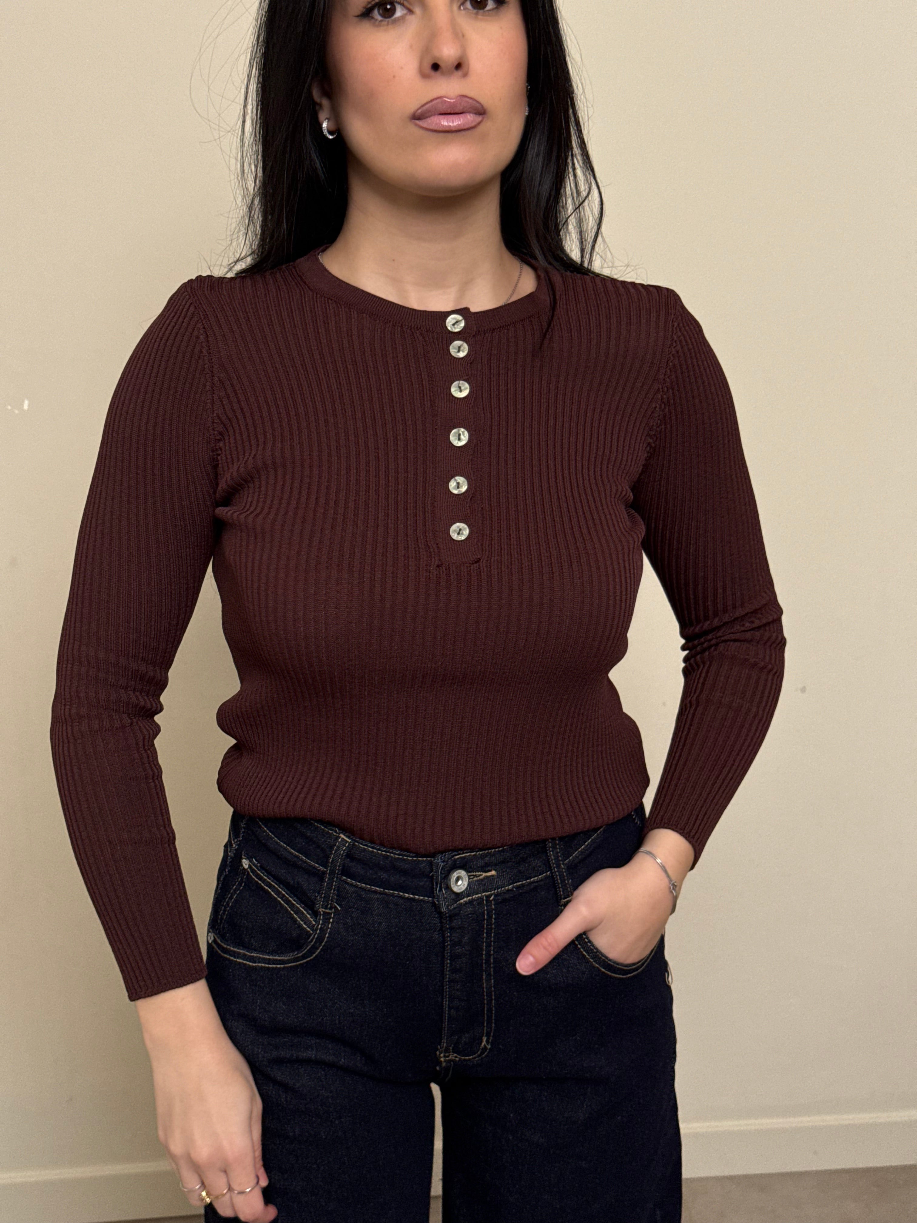 Maglia bottoncini cioccolato