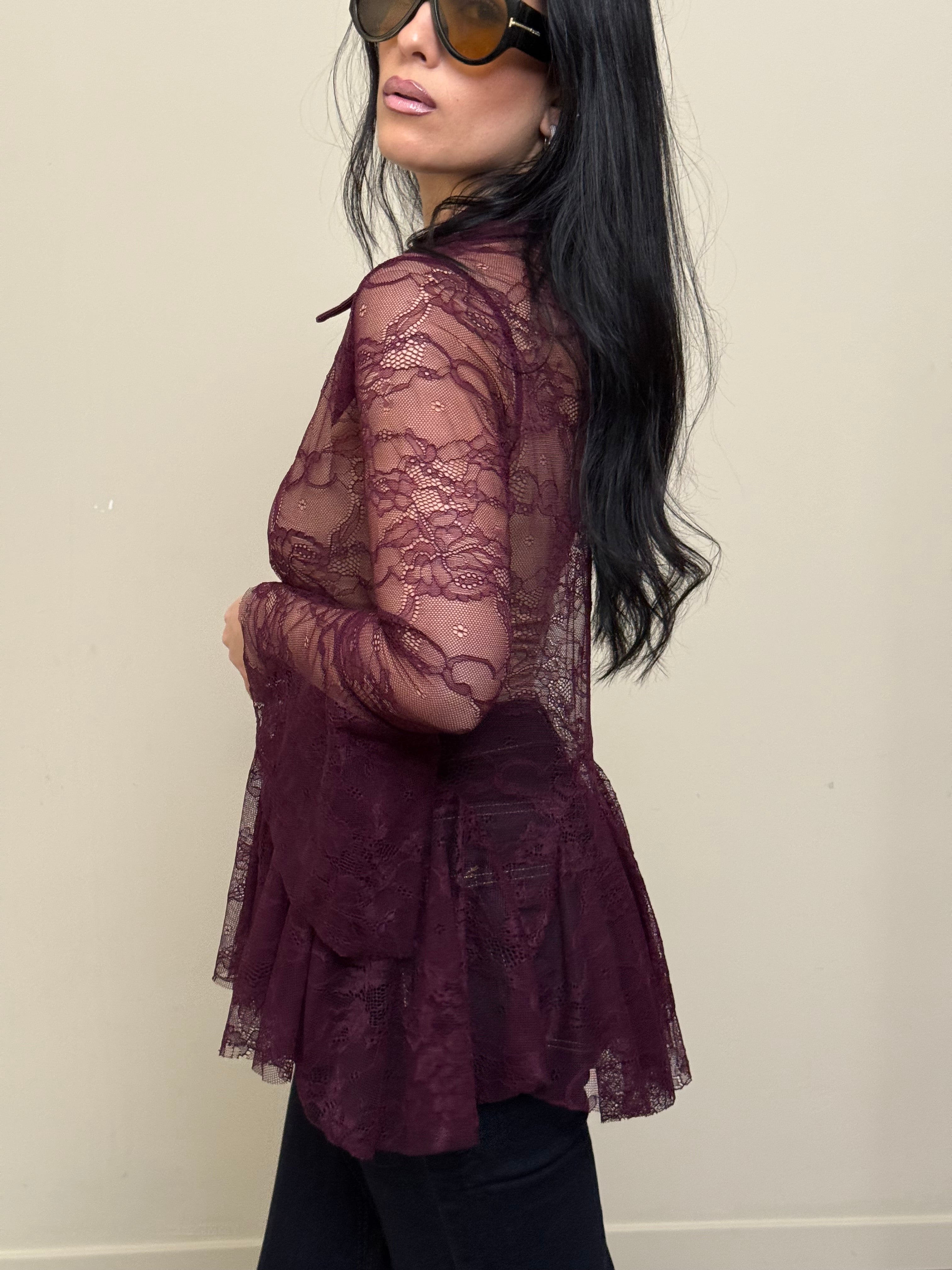 Camicia di pizzo bordeaux