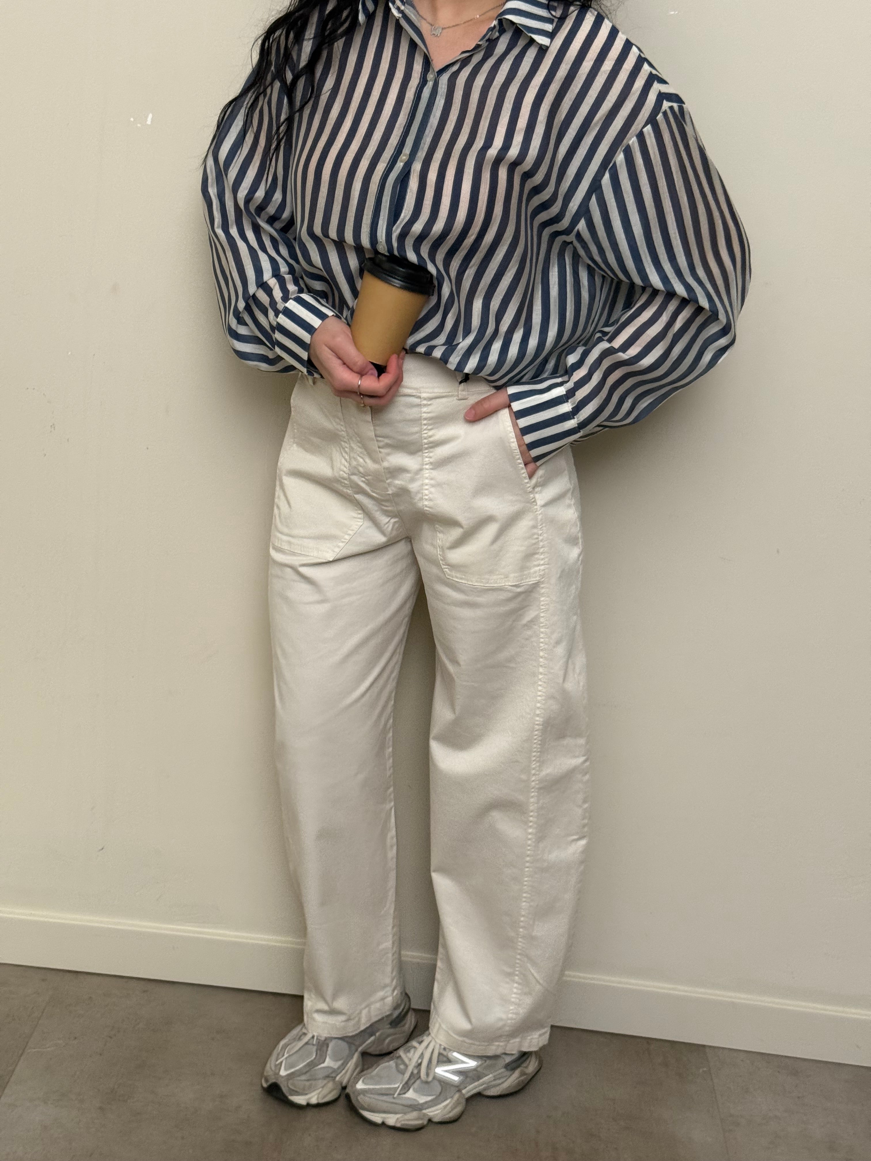 Pantalone baggy cotone burro