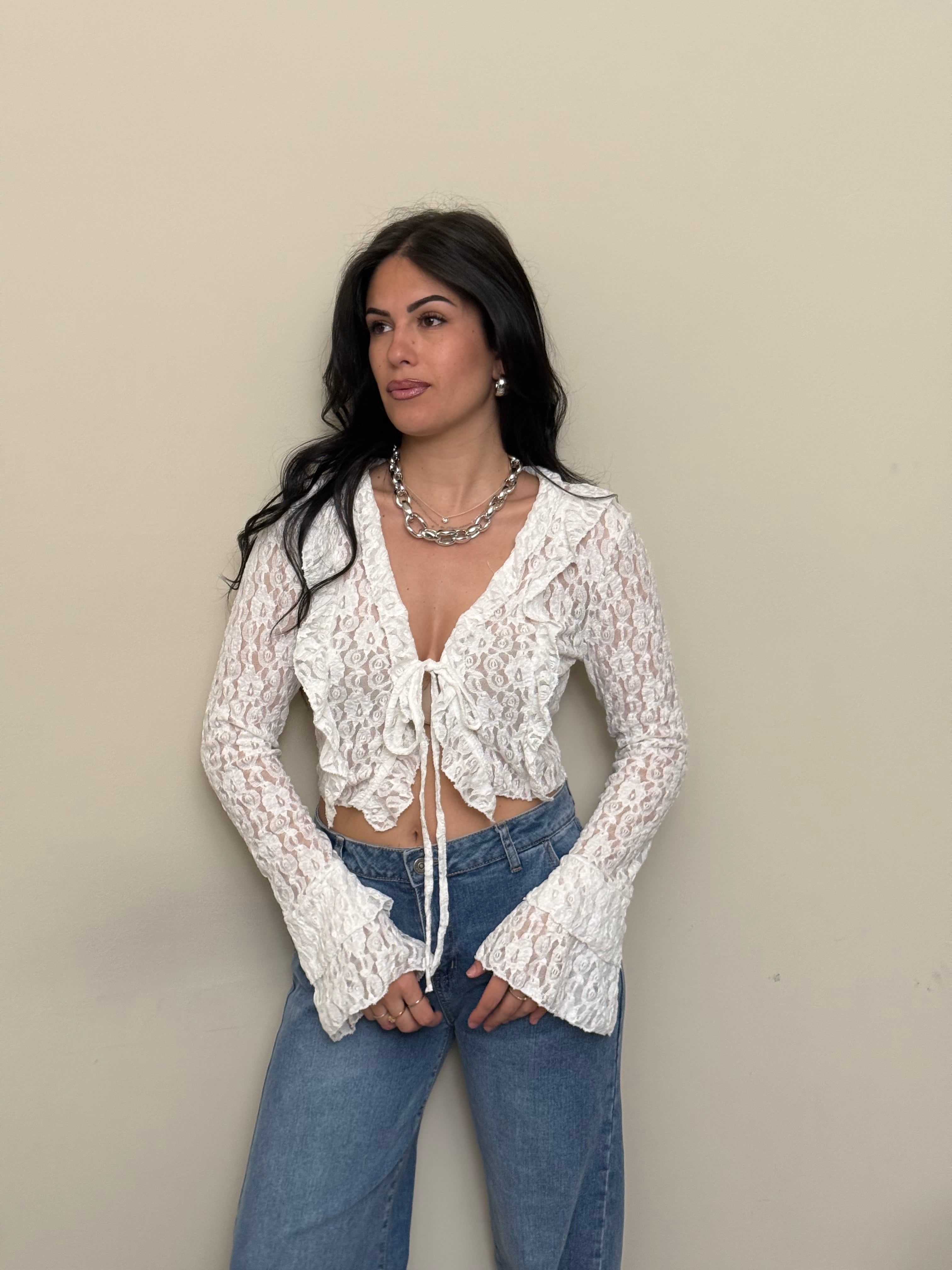 Cardigan pizzo bianco freddo