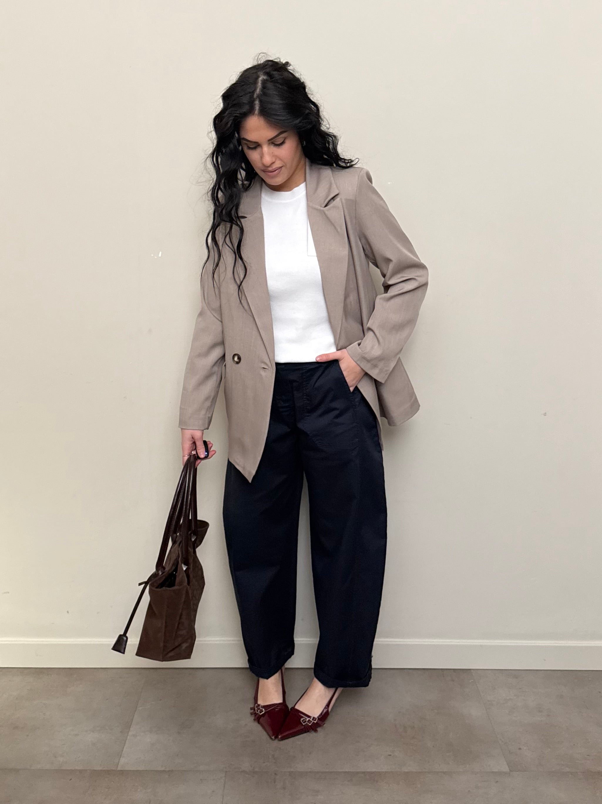 Pantalone cotone baggy blu