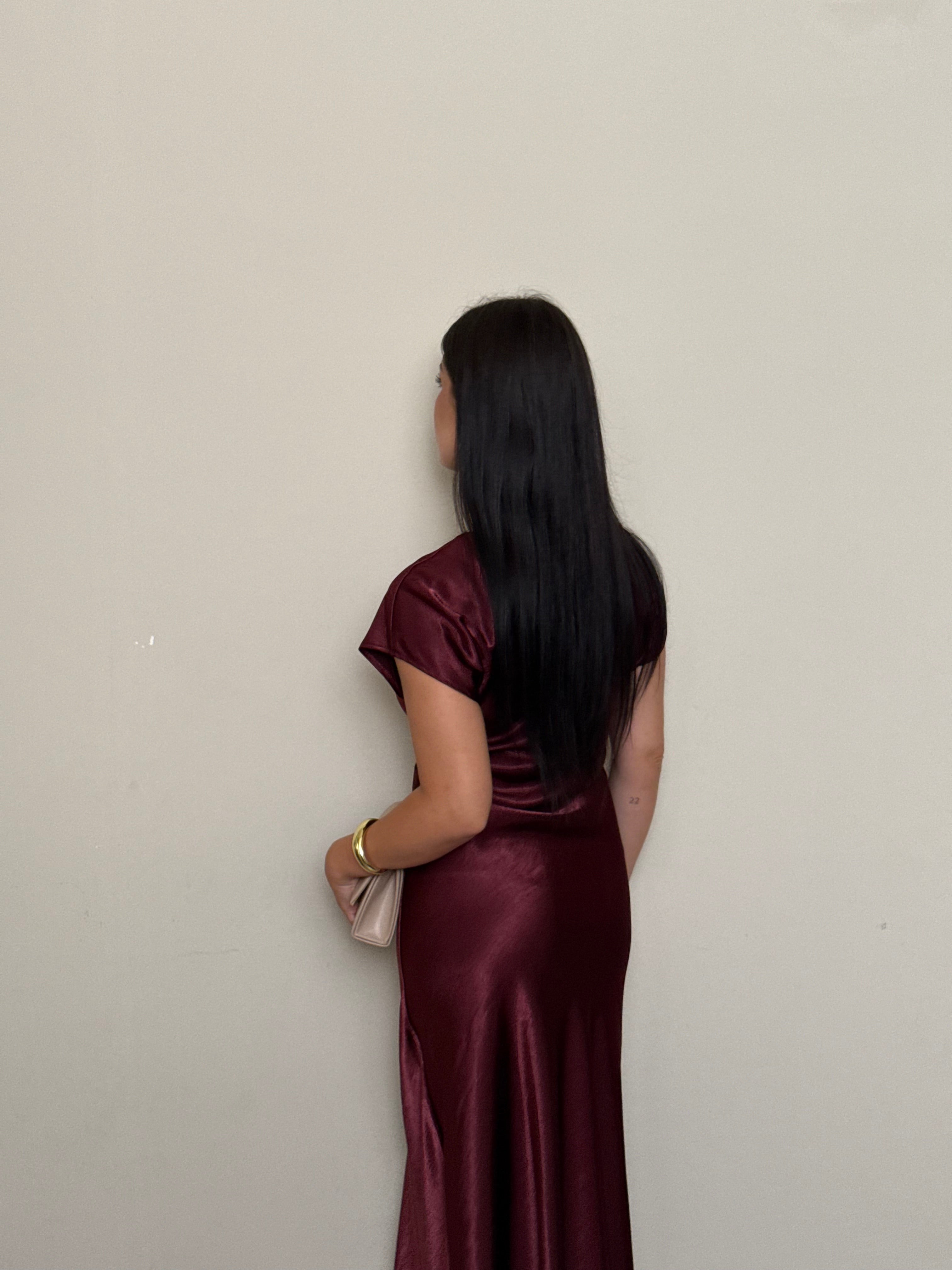 Abito satin nodo bordeaux