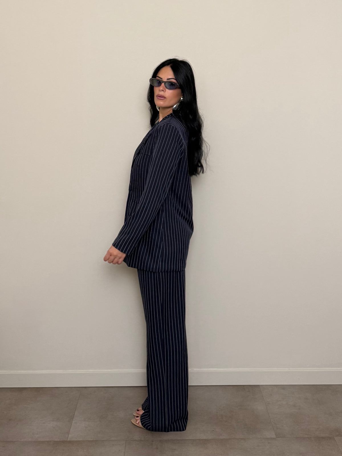 Tailleur gessato blu