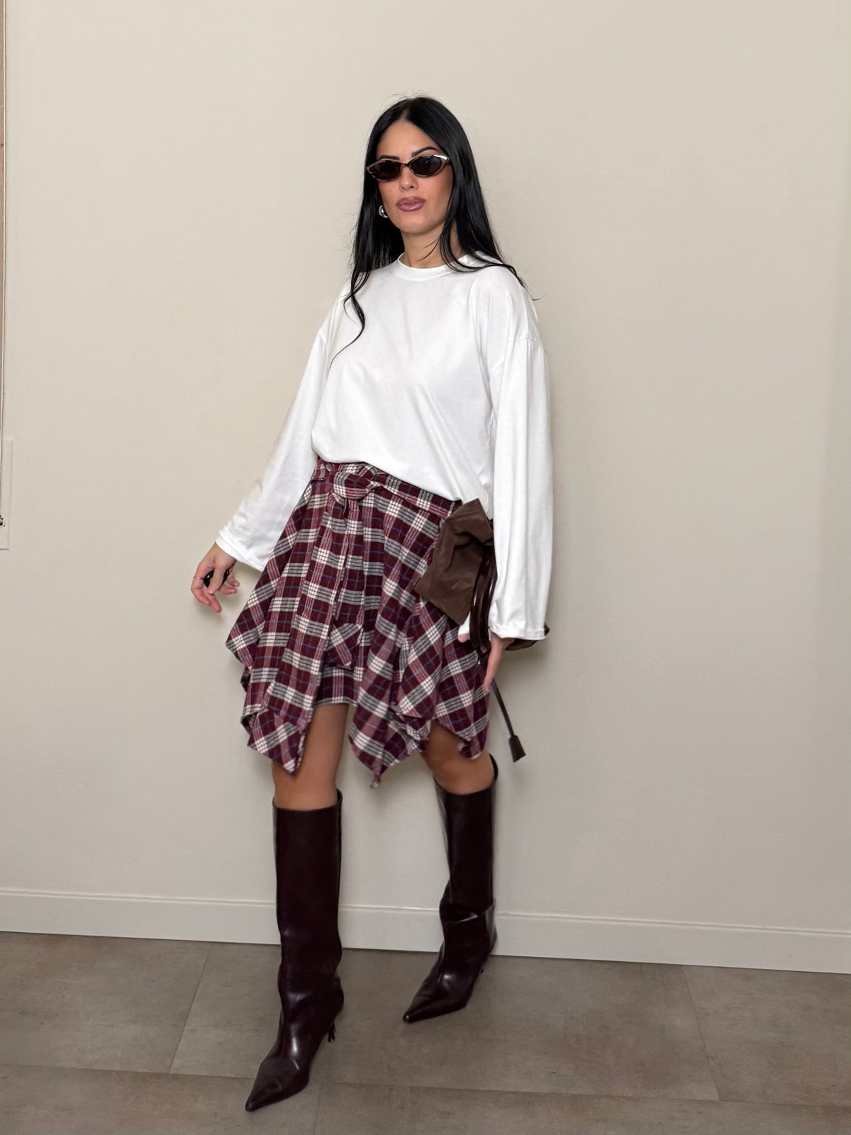 Mini gonna a quadri bordeaux