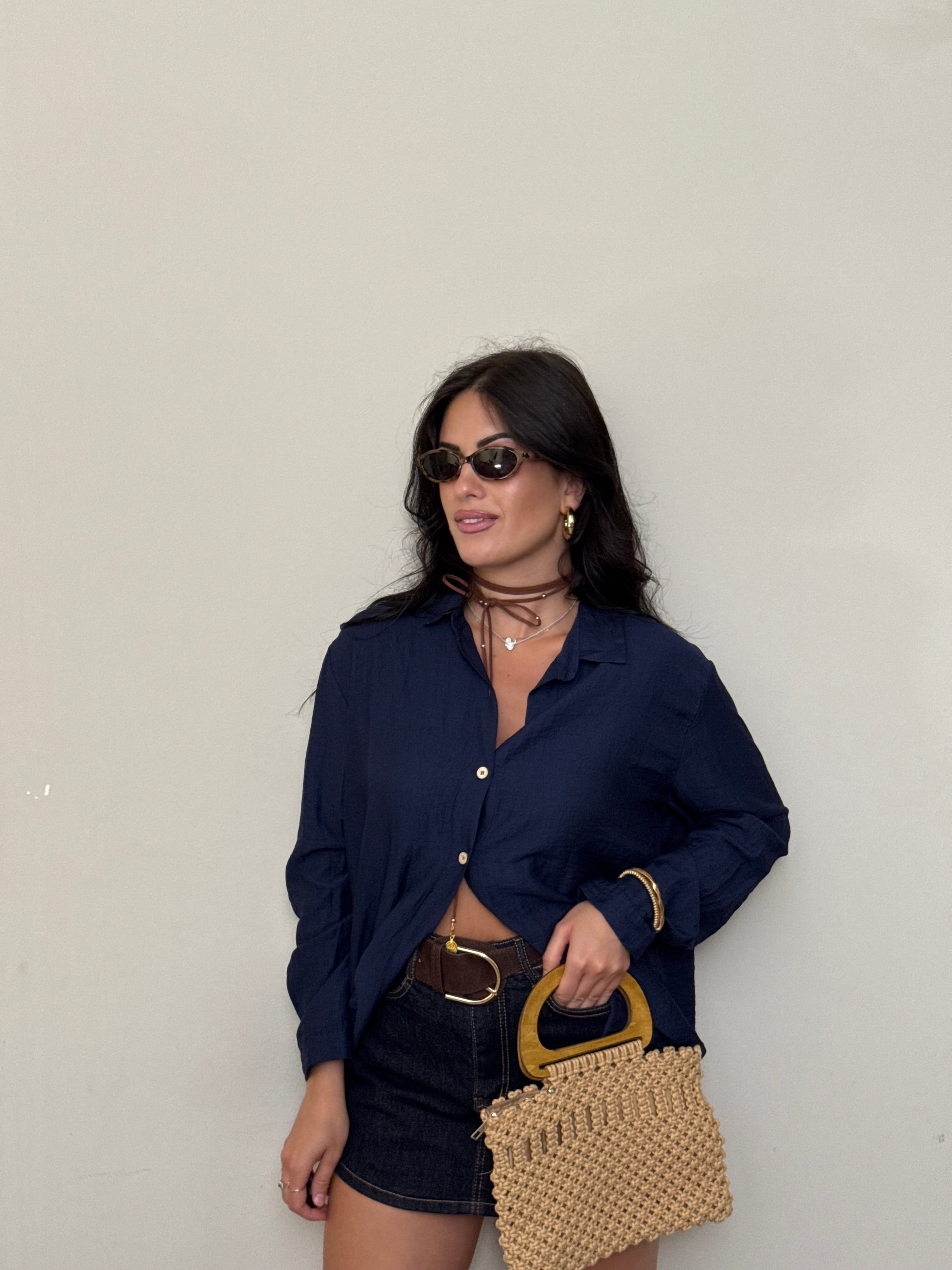 Camicia tencel e lino blu
