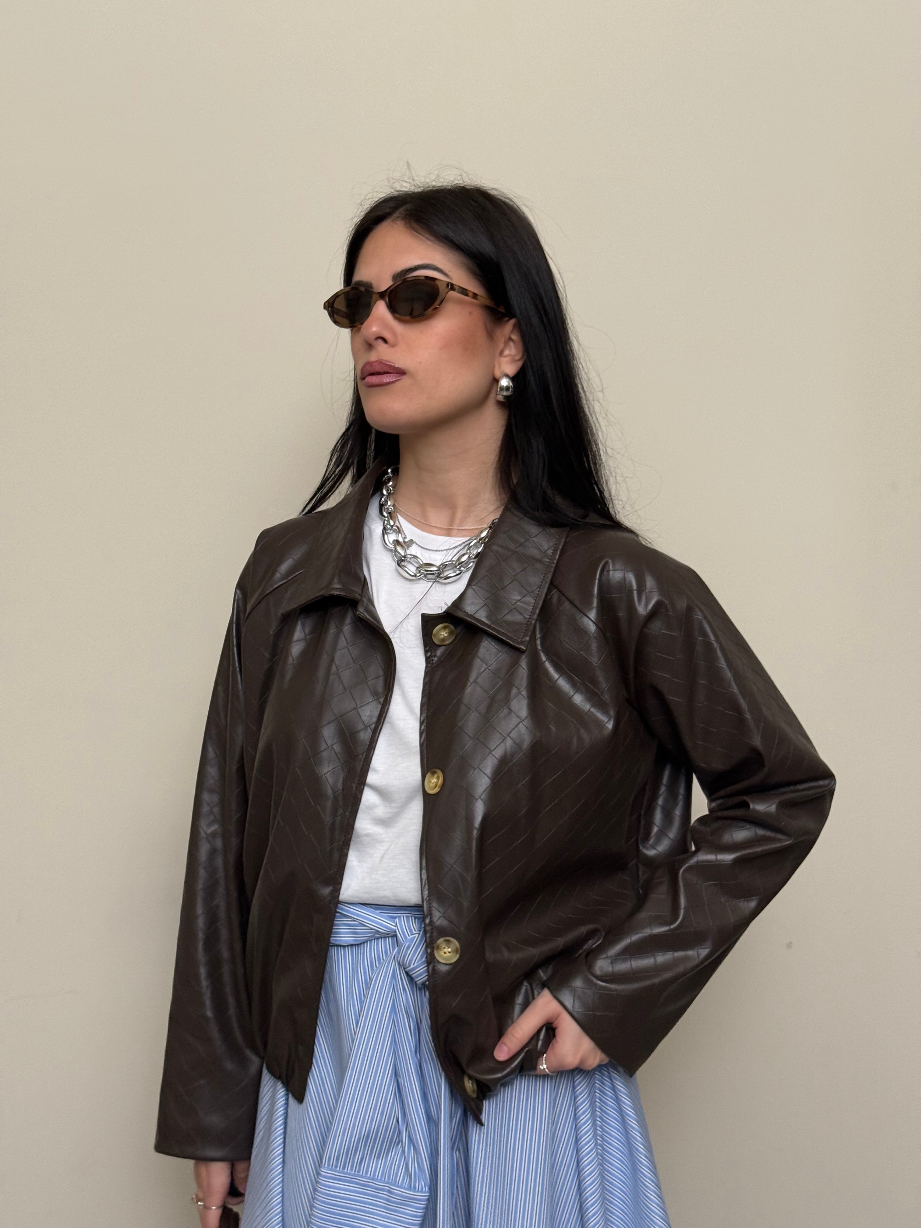 Giacca ecopelle marrone freddo