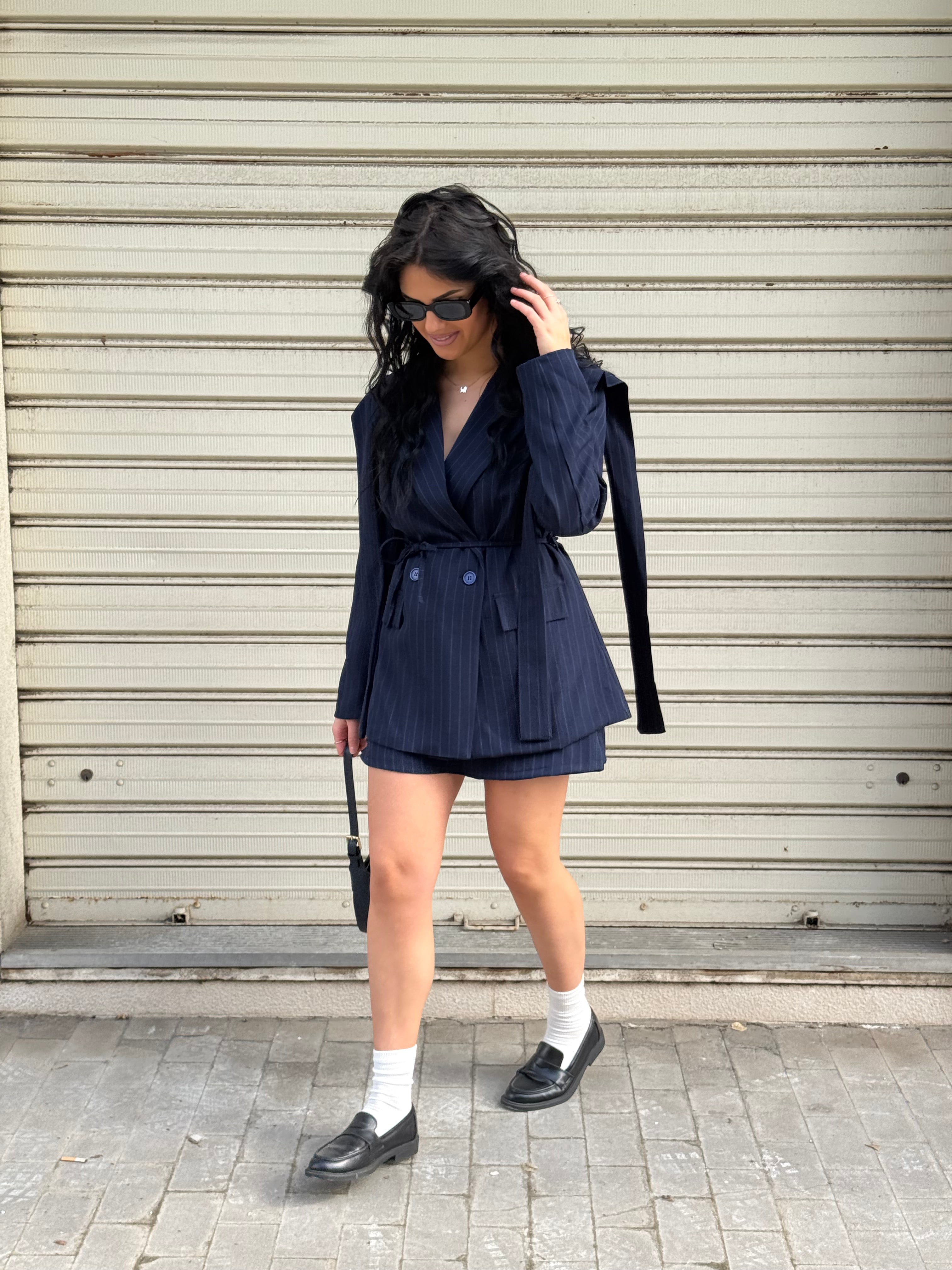 Coordinato gessato blu