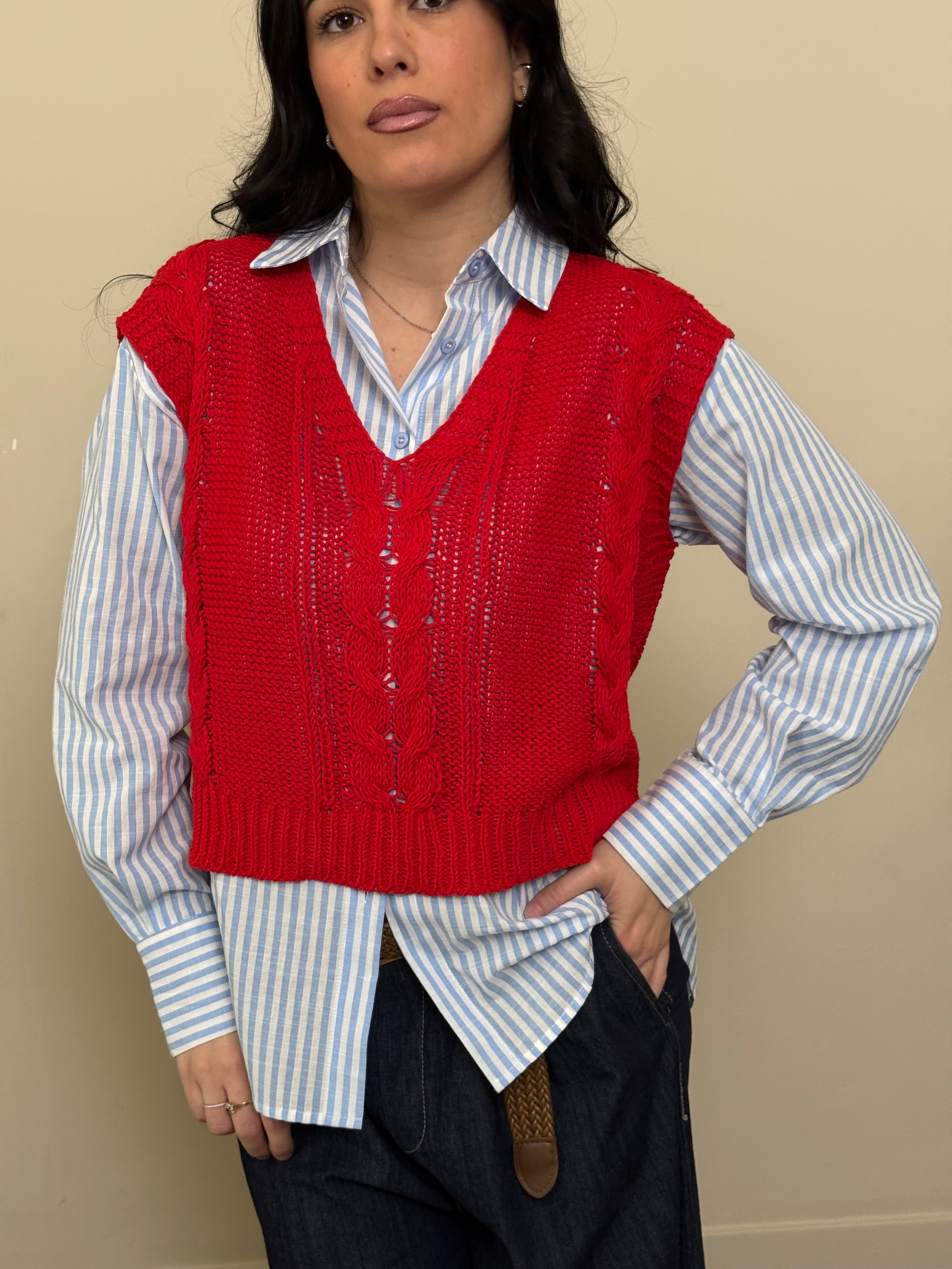 Gilet 100% cotone rosso caldo