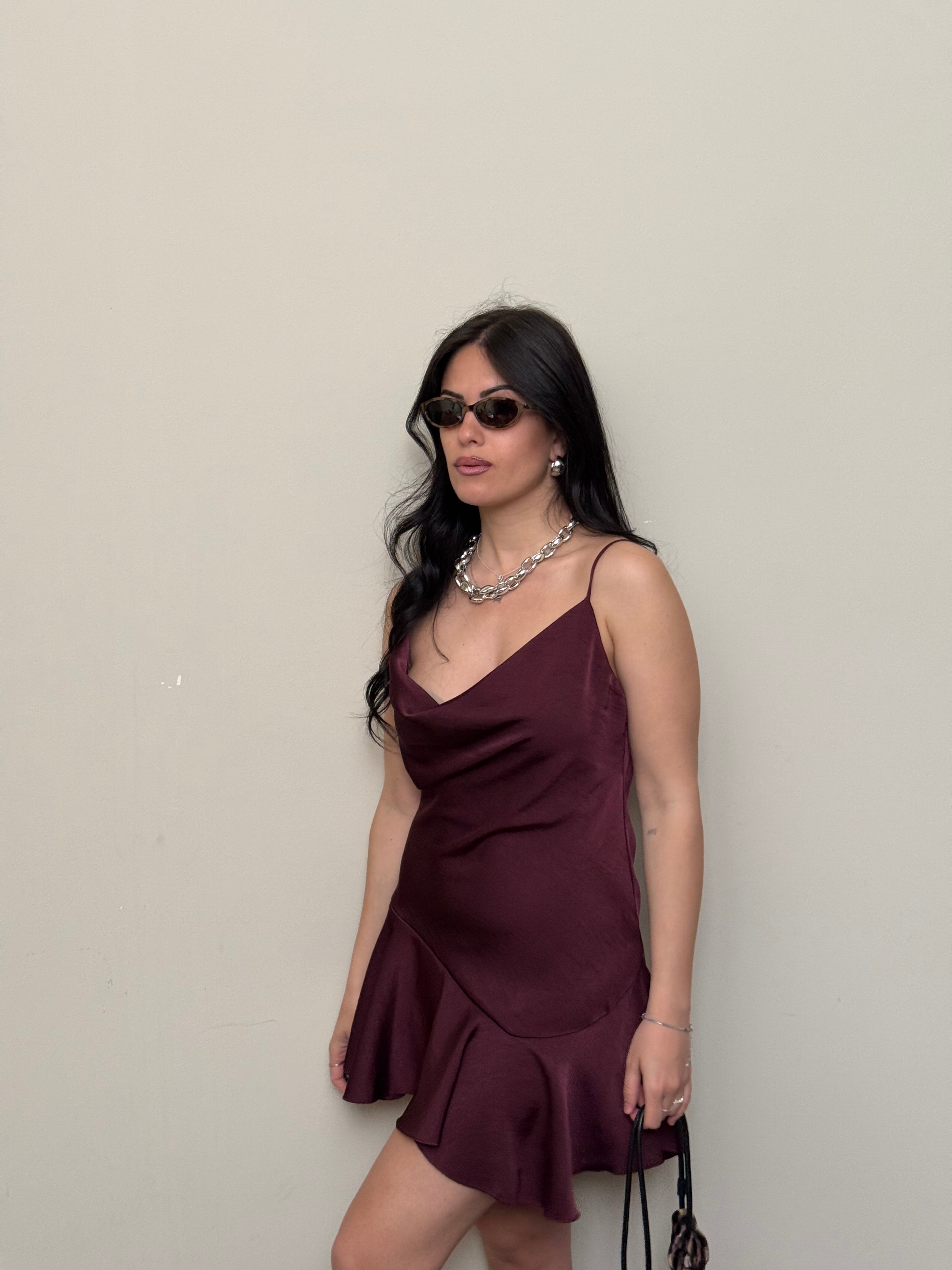 Mini dress satin bordeaux