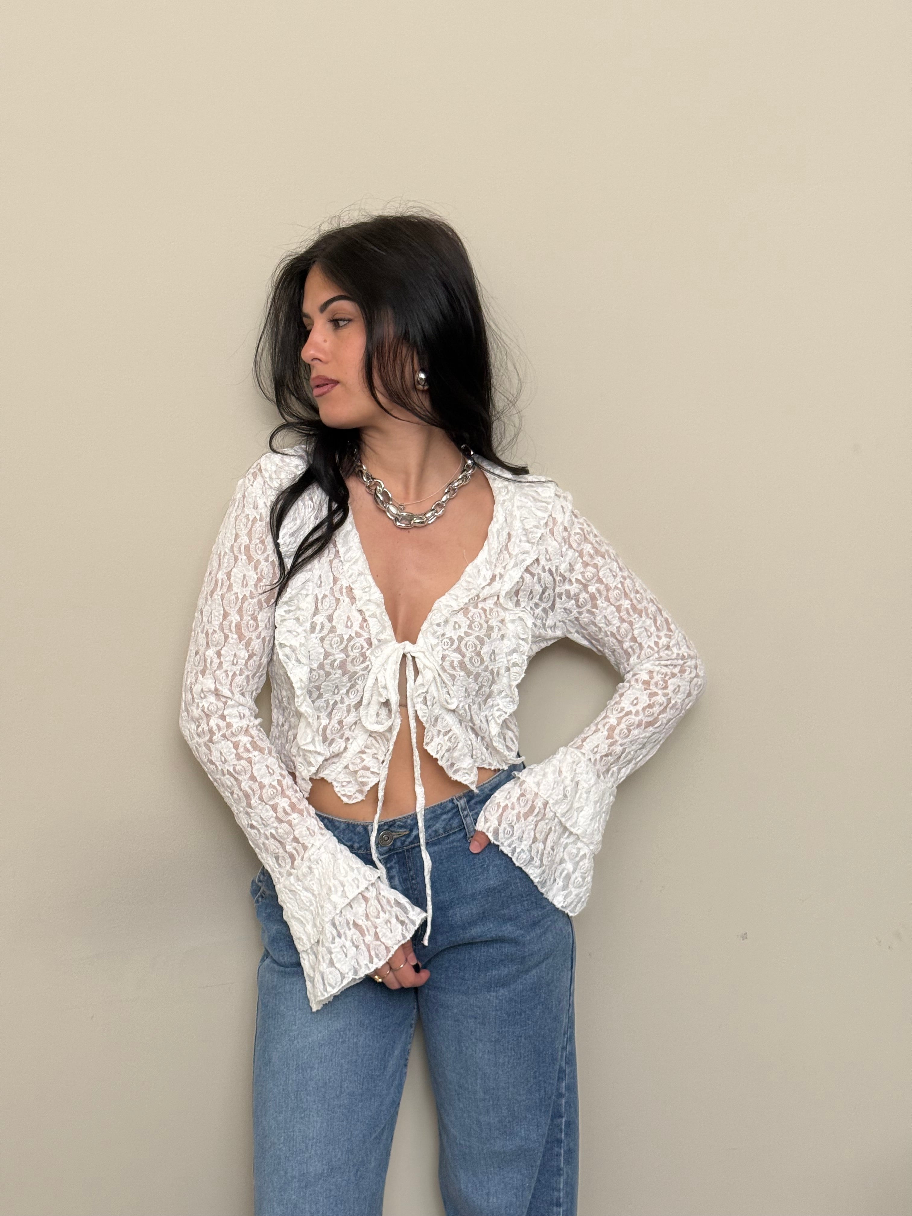 Cardigan pizzo bianco freddo