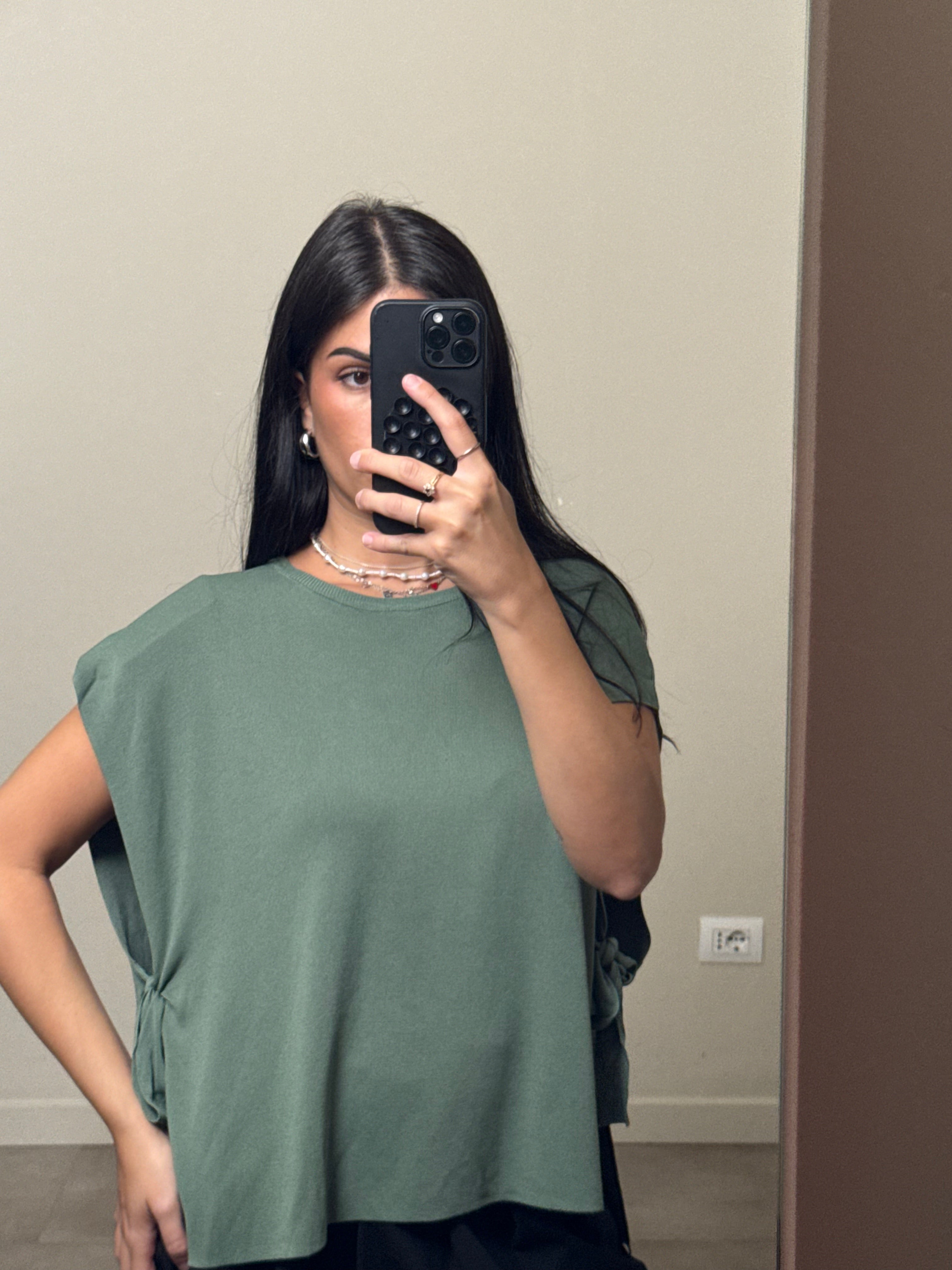 Gilet morbido fiocchi verde oliva