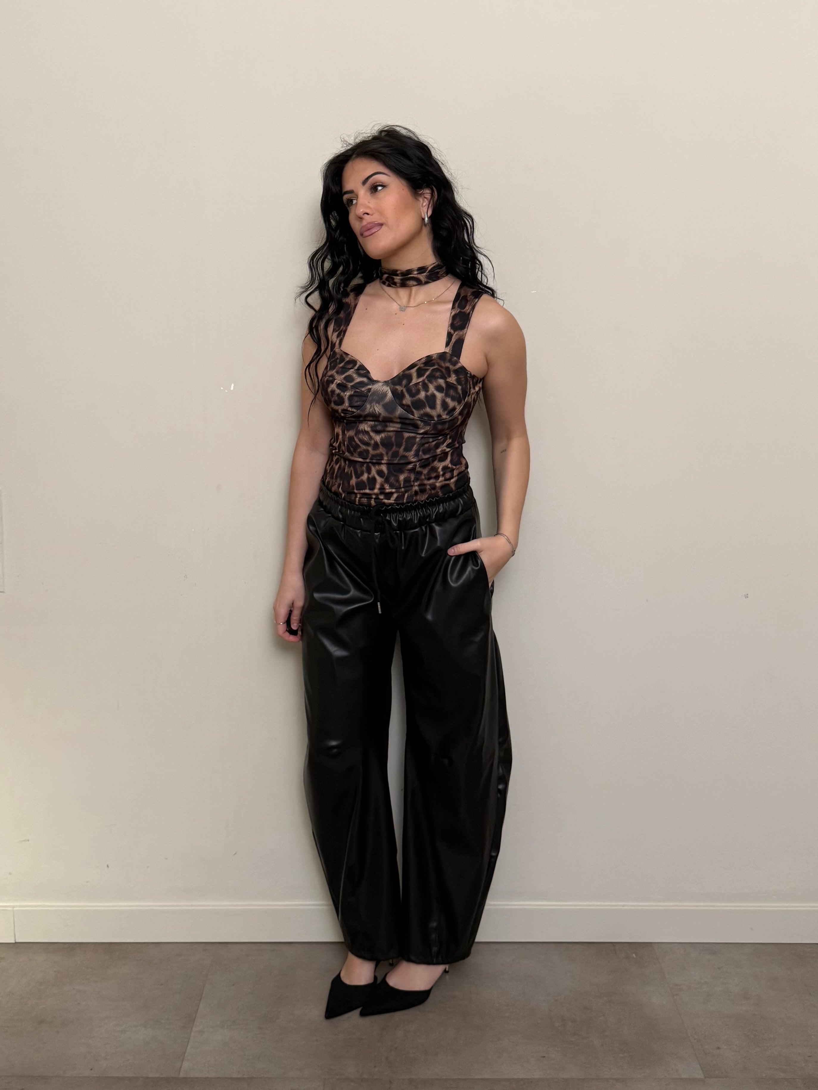 Pantalone baggy ecopelle nero