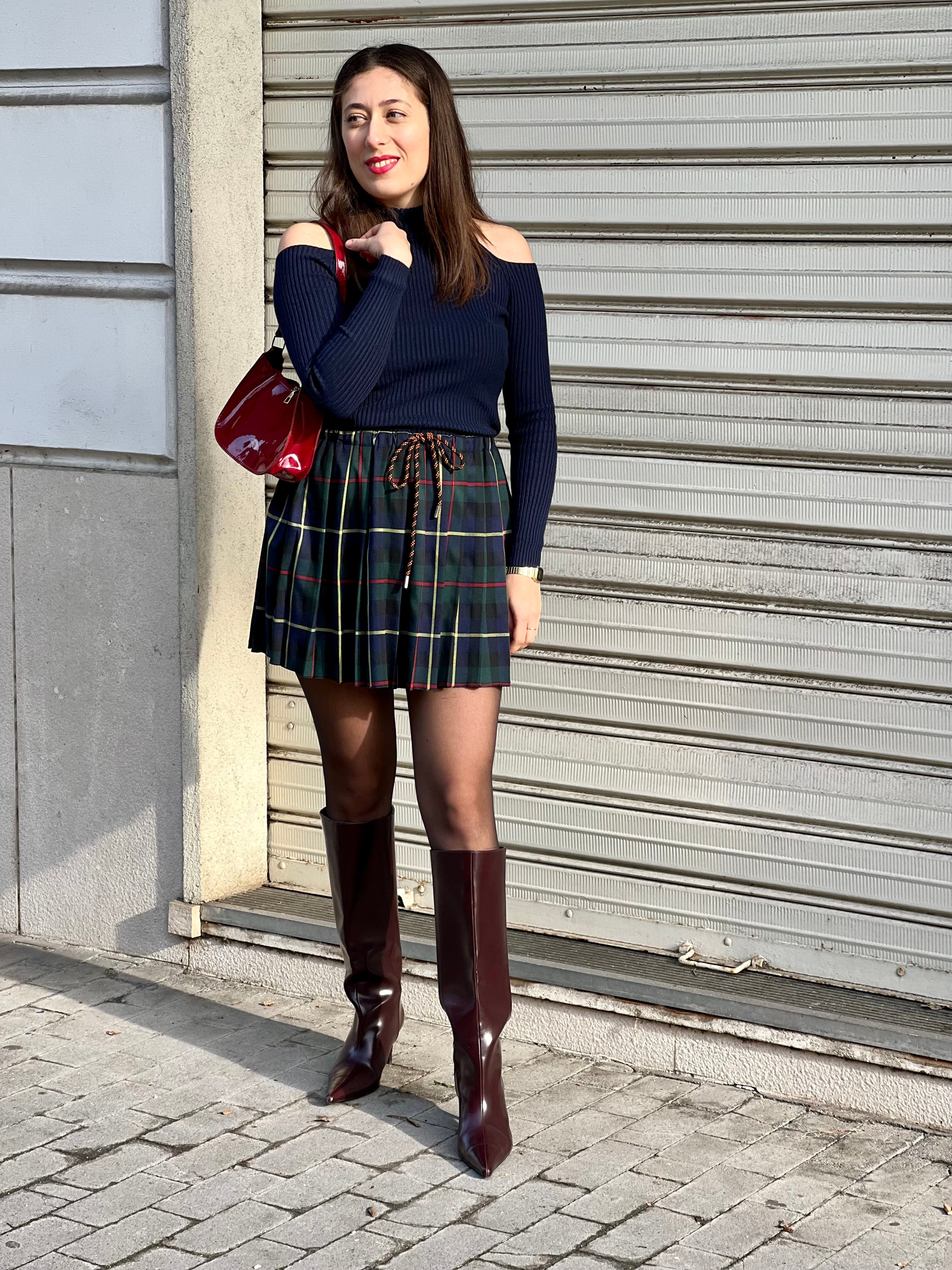 Mini gonna tartan laccio