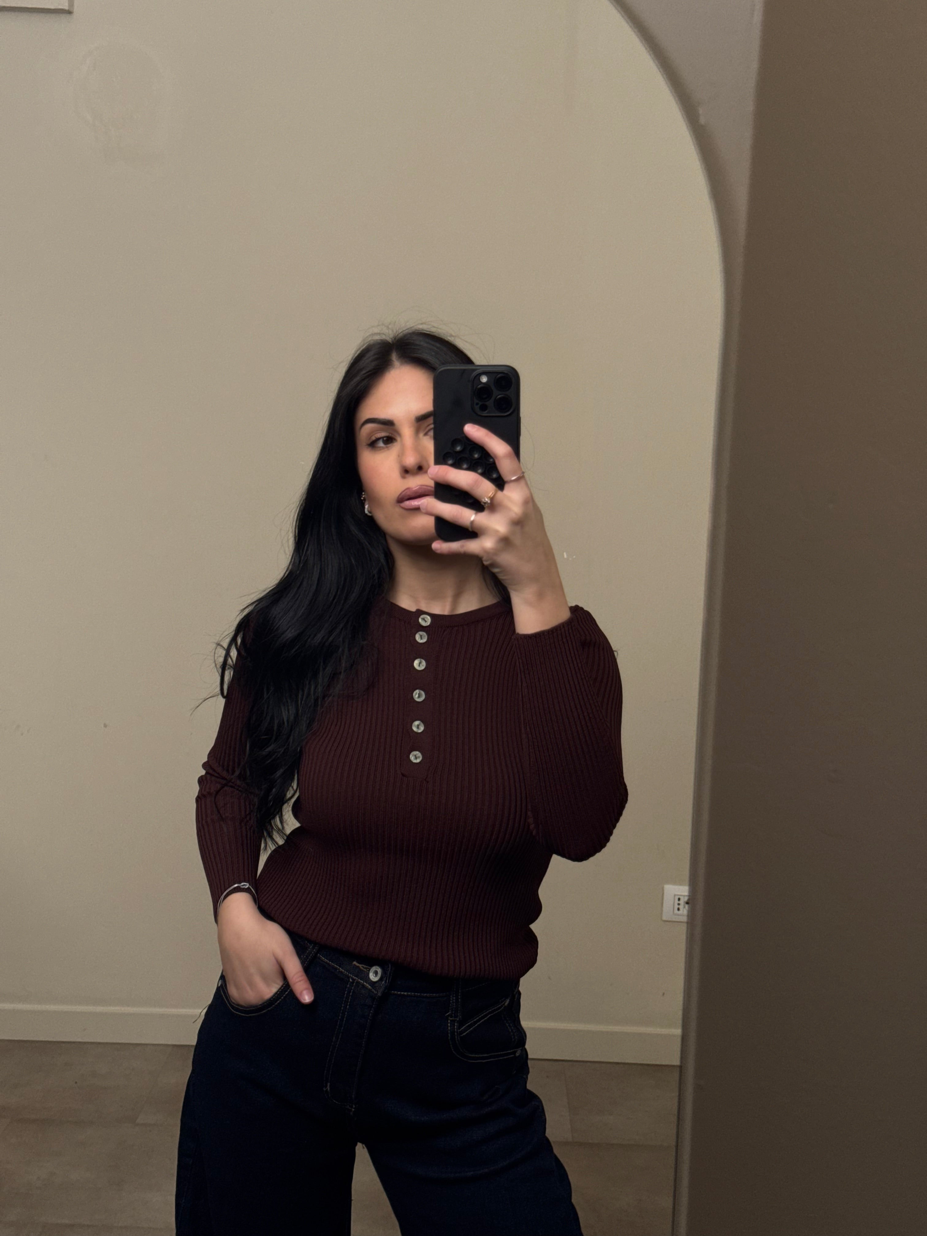 Maglia bottoncini cioccolato