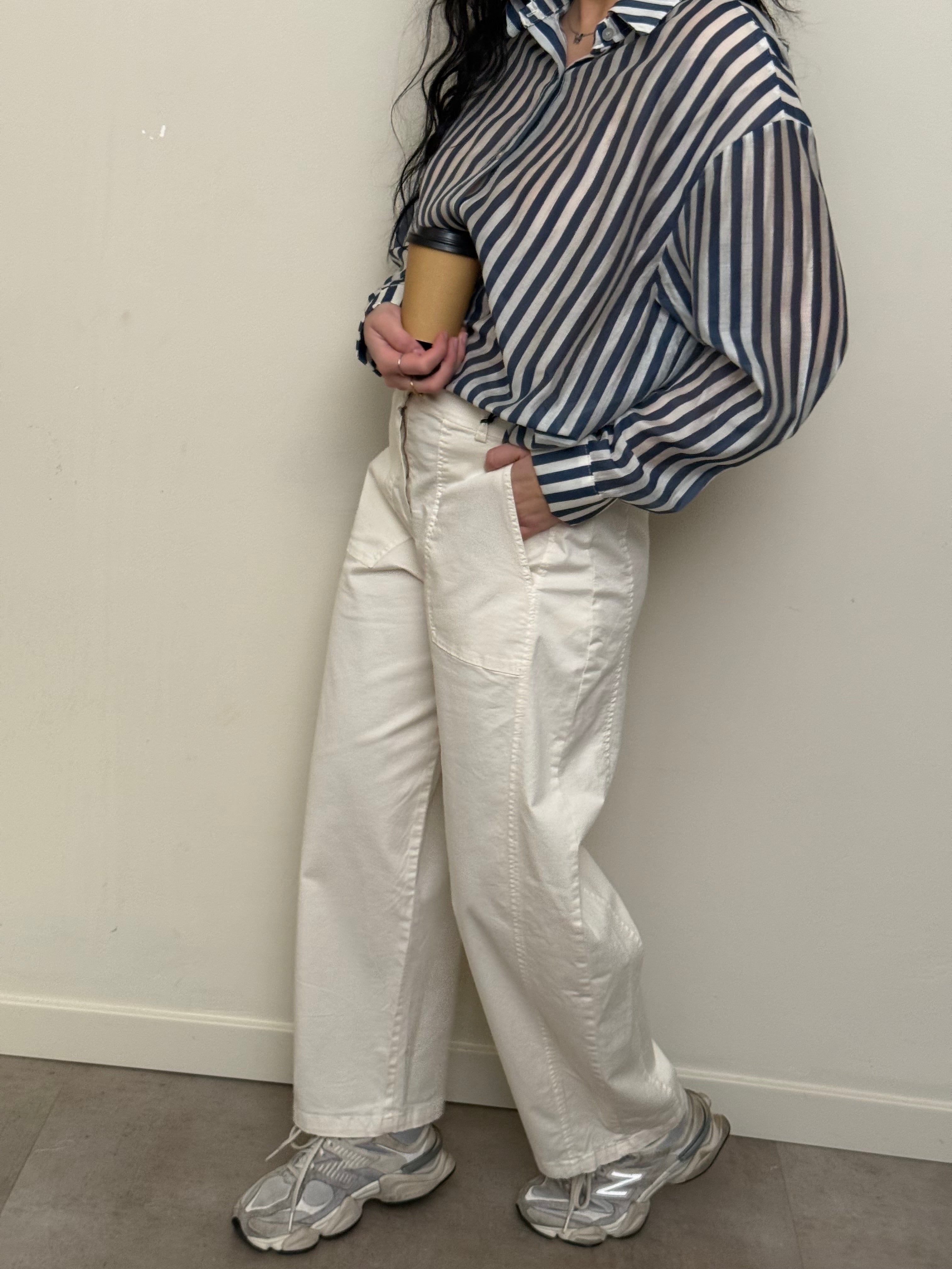 Pantalone baggy cotone burro