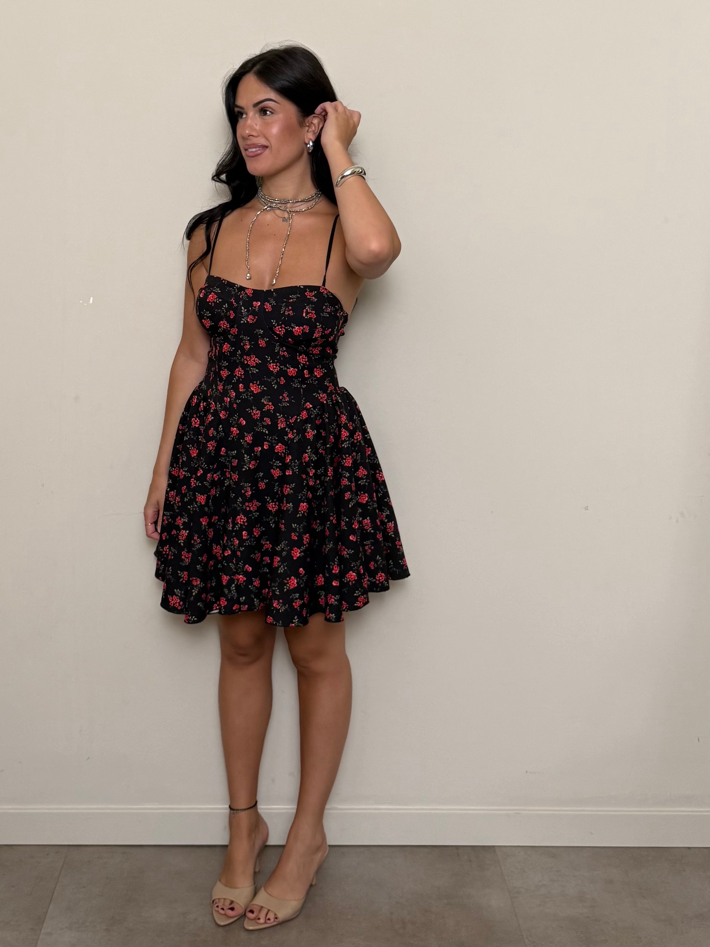 Mini dress fiori nero