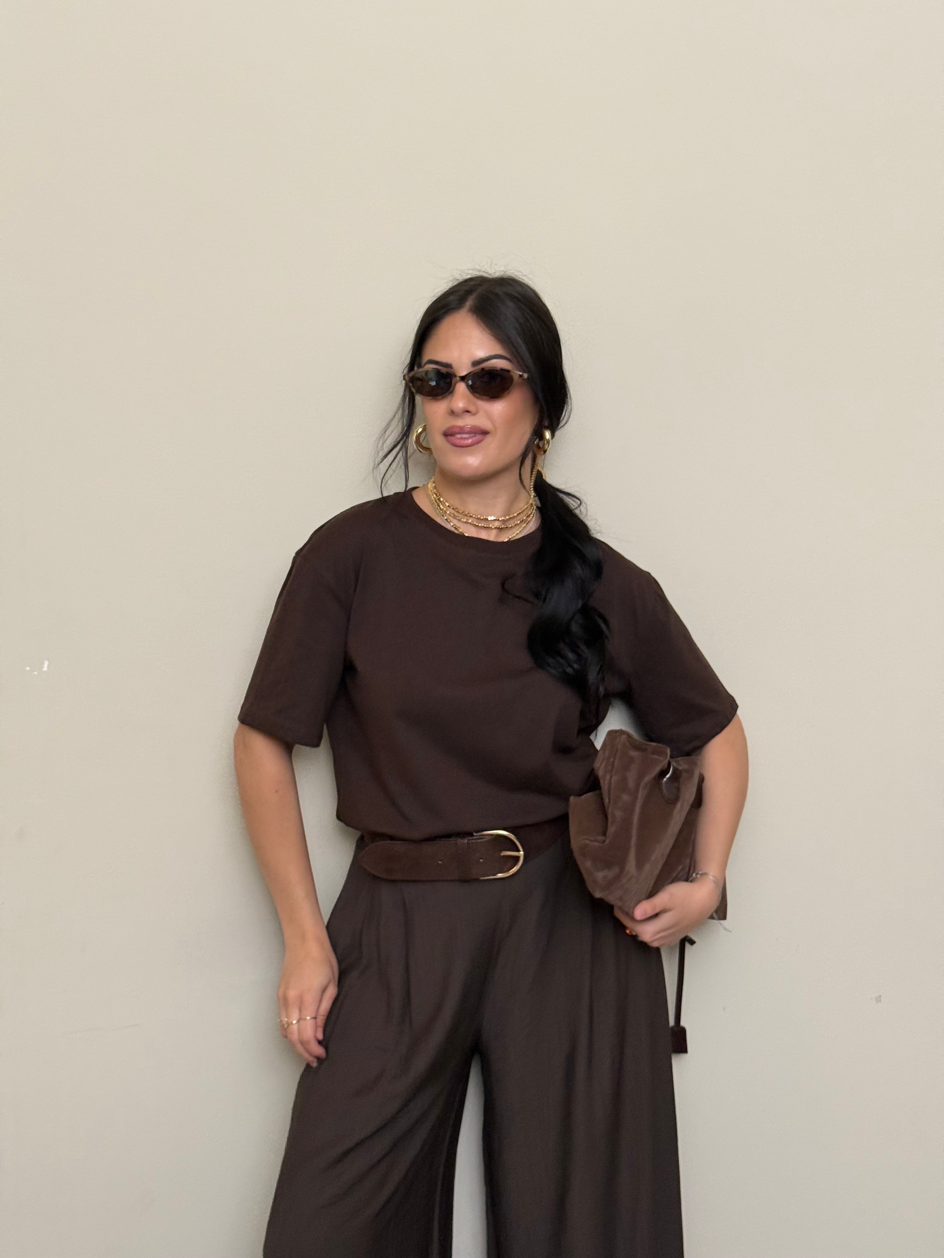 T-shirt basic cotone cioccolato