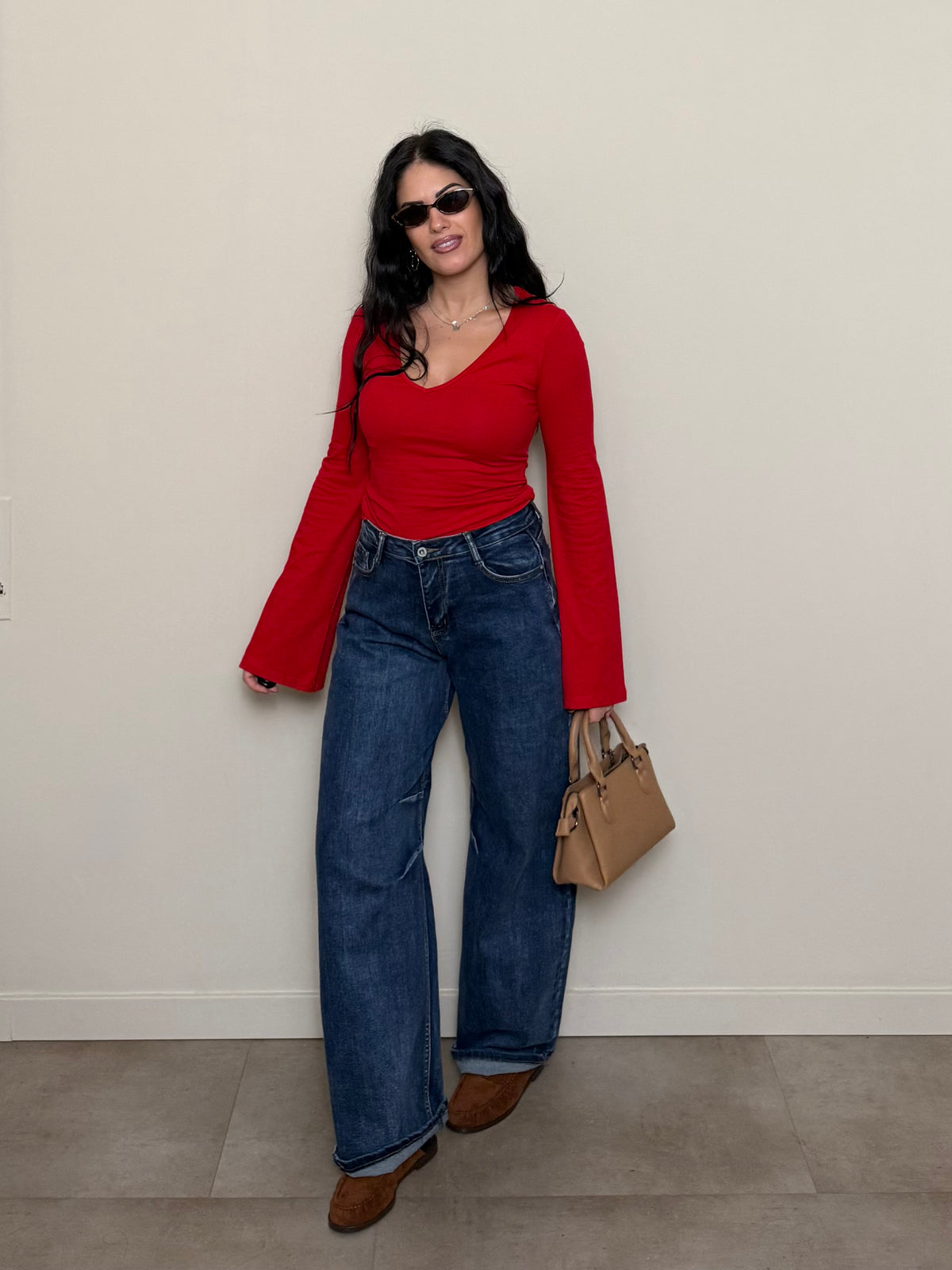 Maglia a V rosso caldo