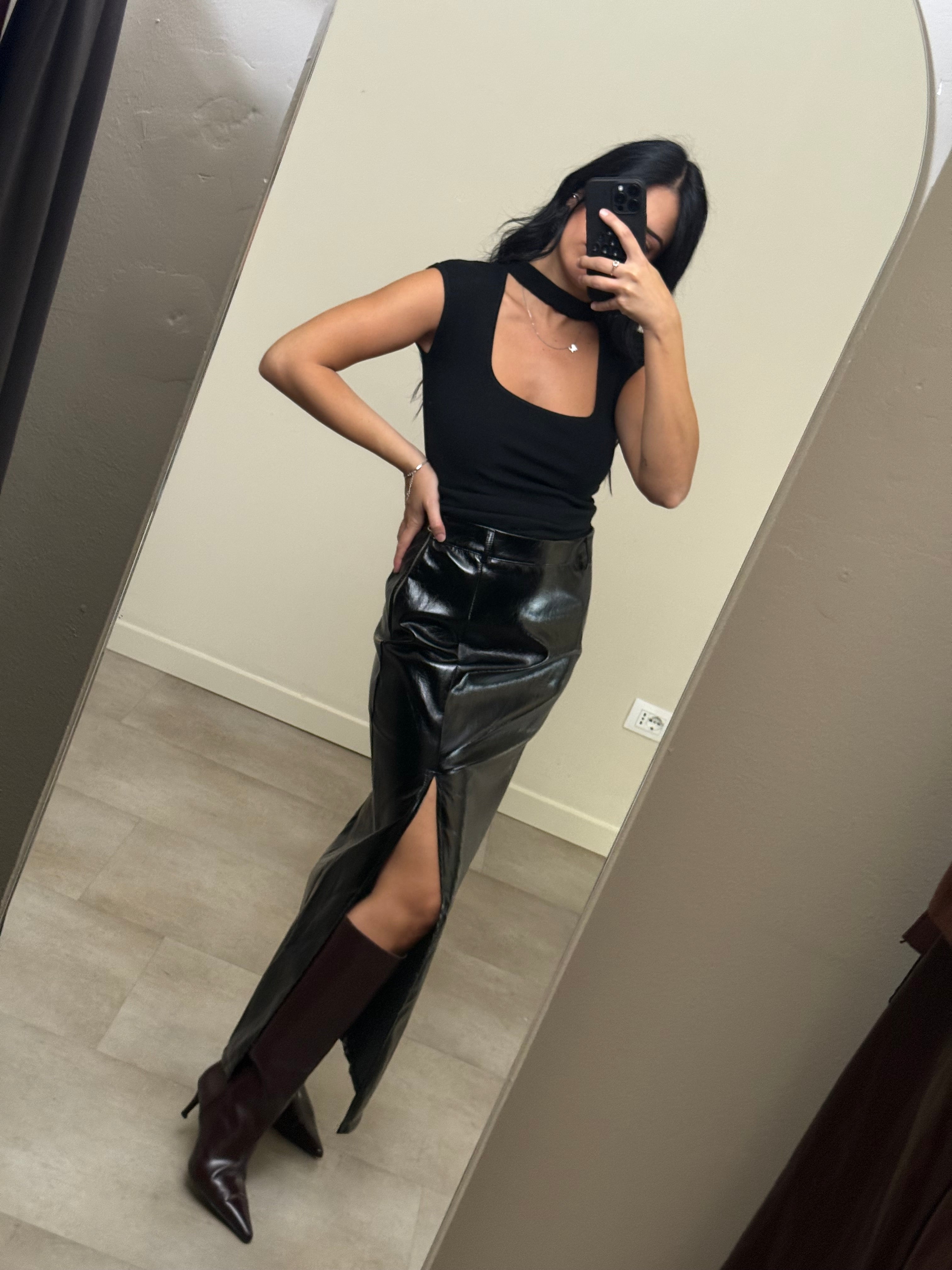 Gonna ecopelle zip