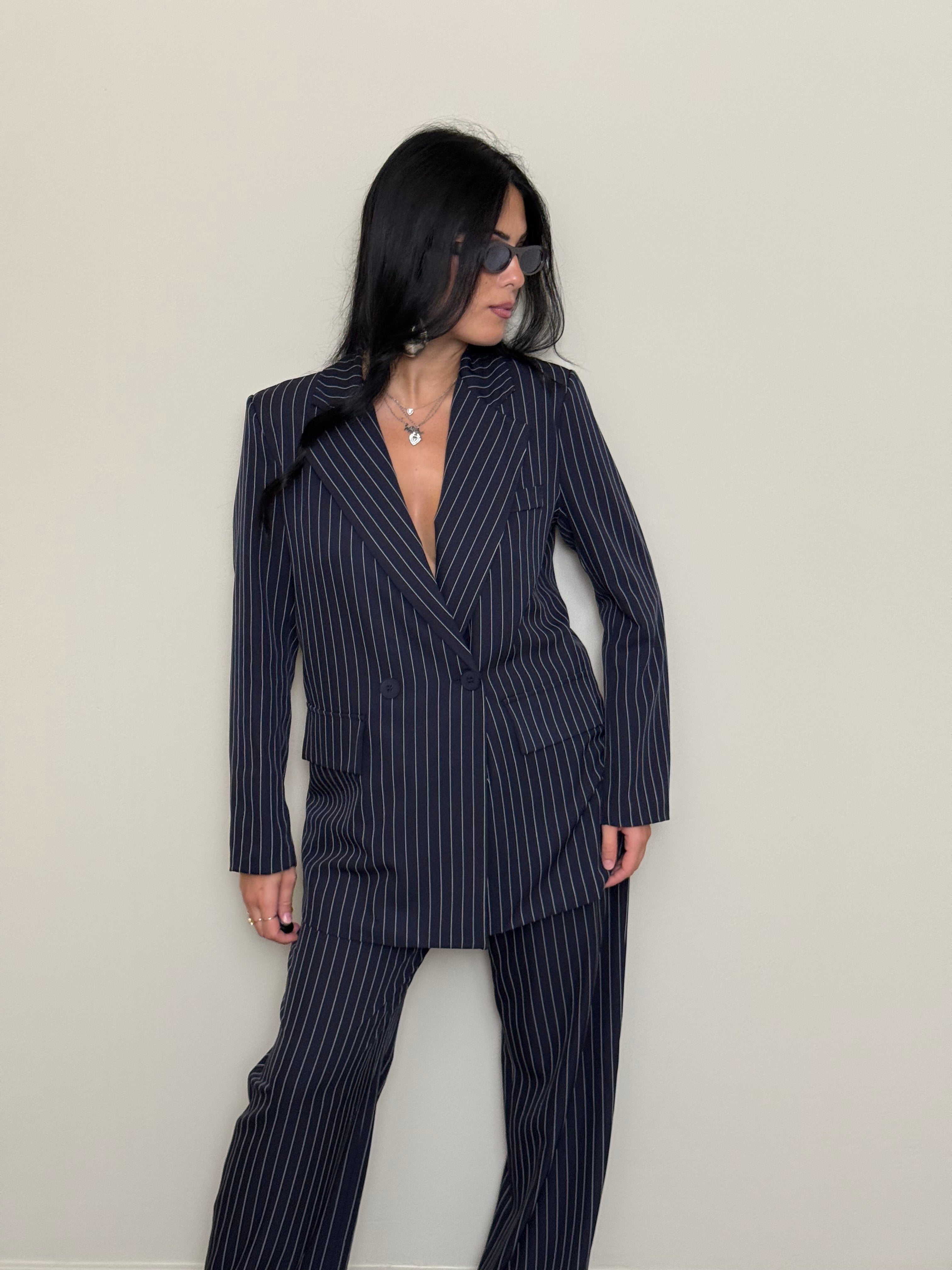 Tailleur gessato blu