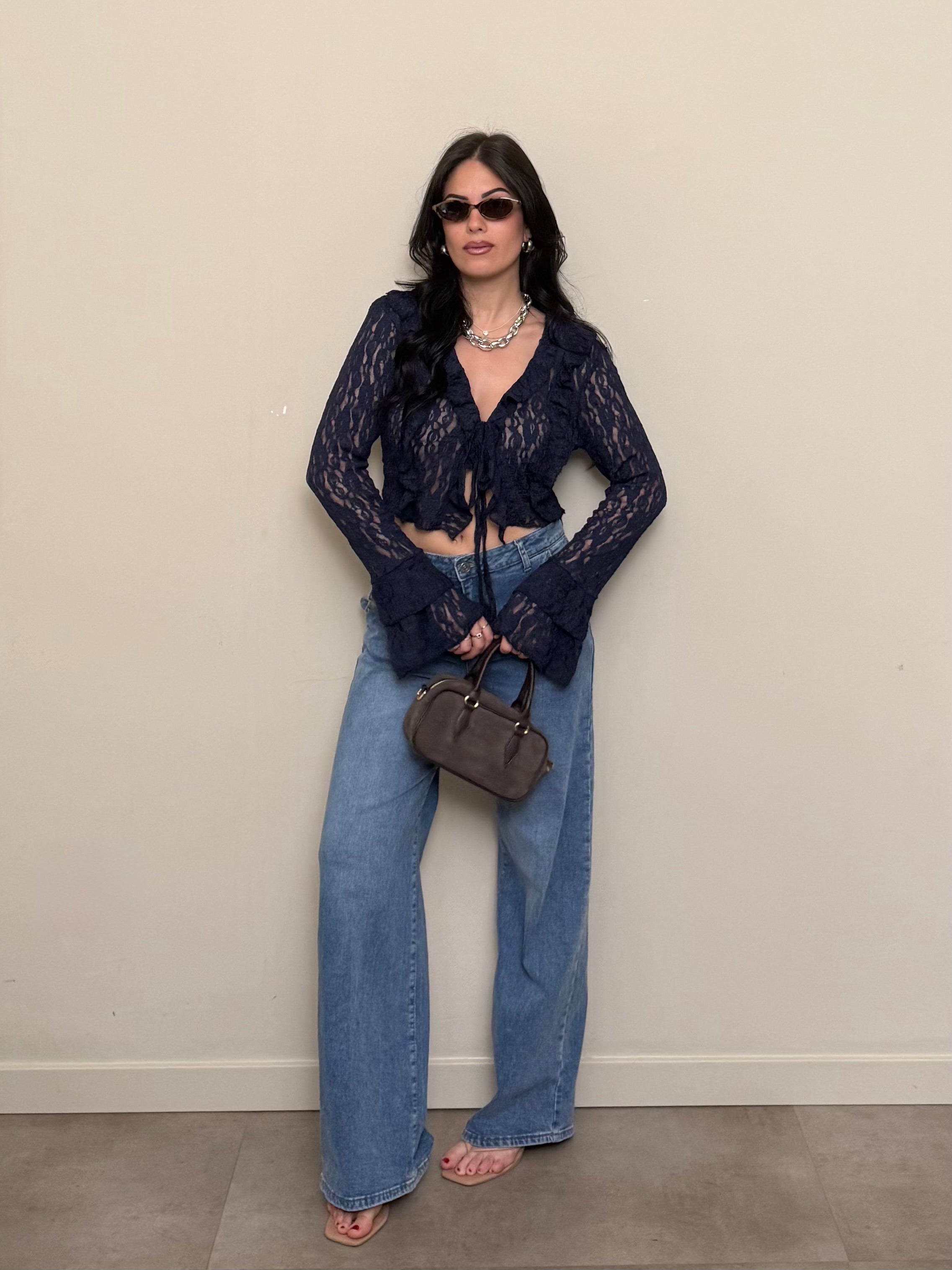 Cardigan pizzo blu