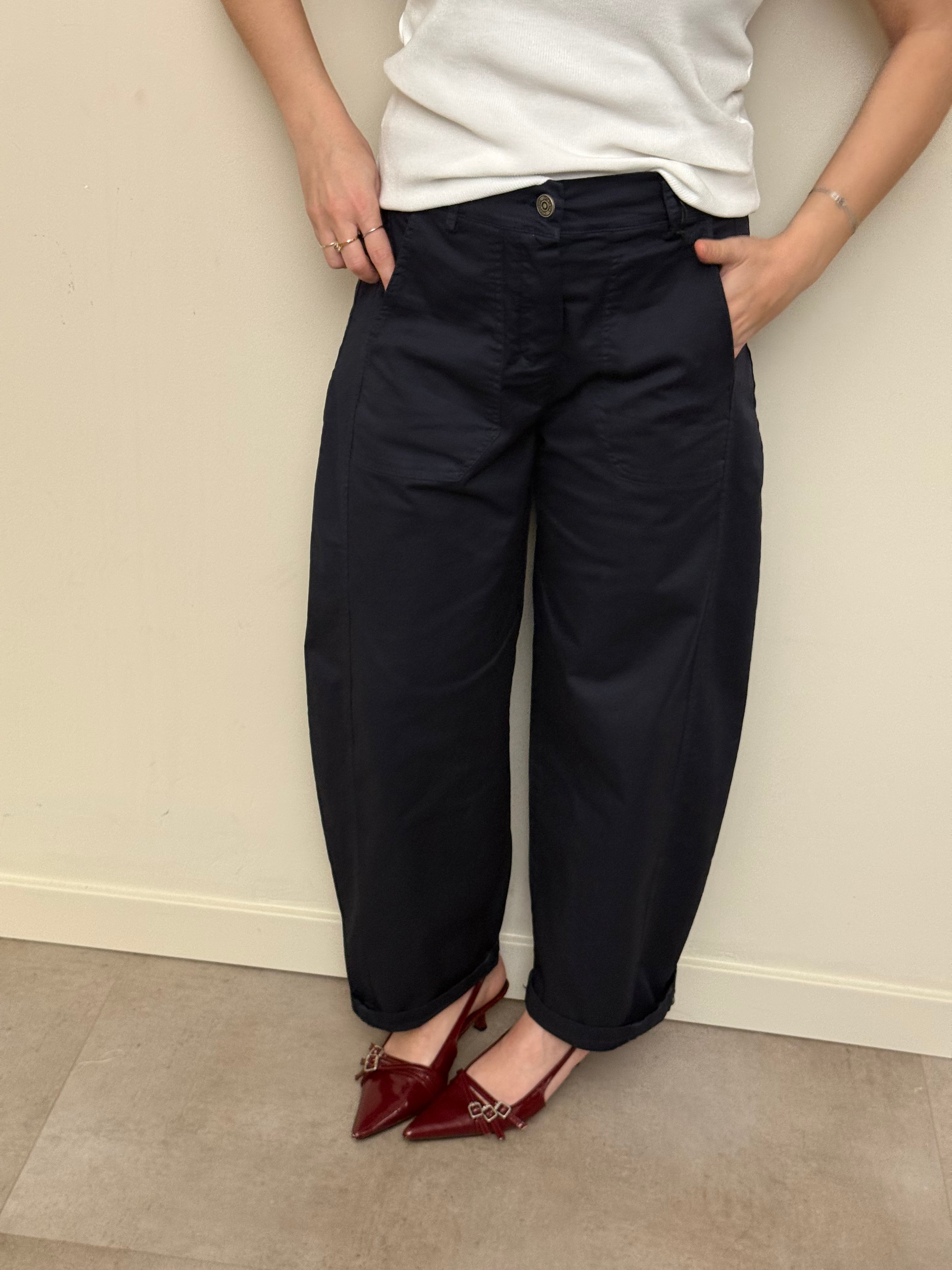 Pantalone cotone baggy blu