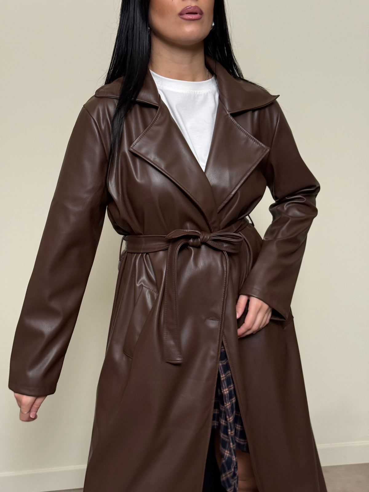 Trench lungo ecopelle cioccolato