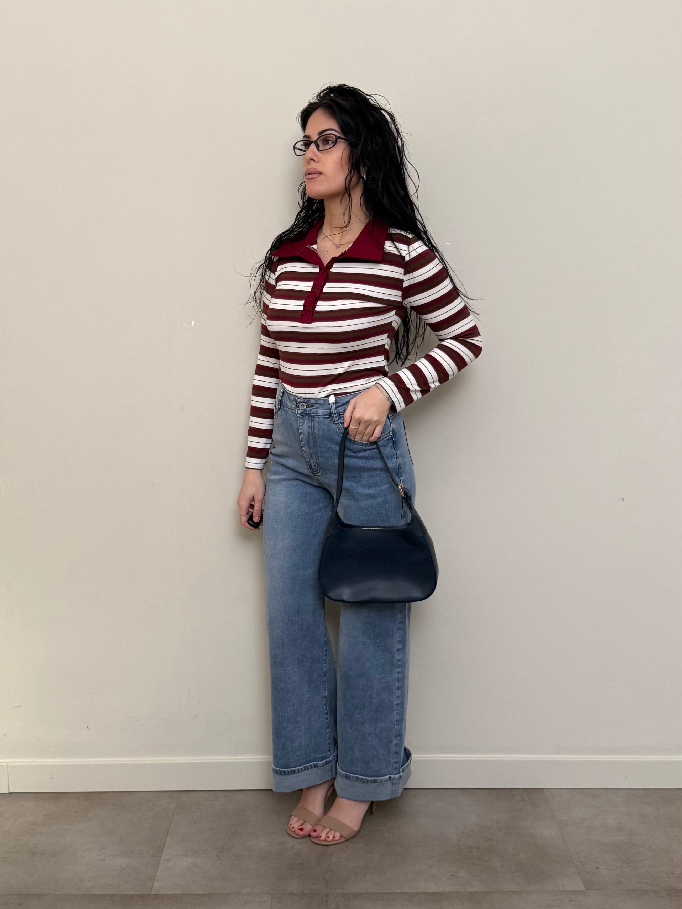 Body a righe bordeaux e cioccolato