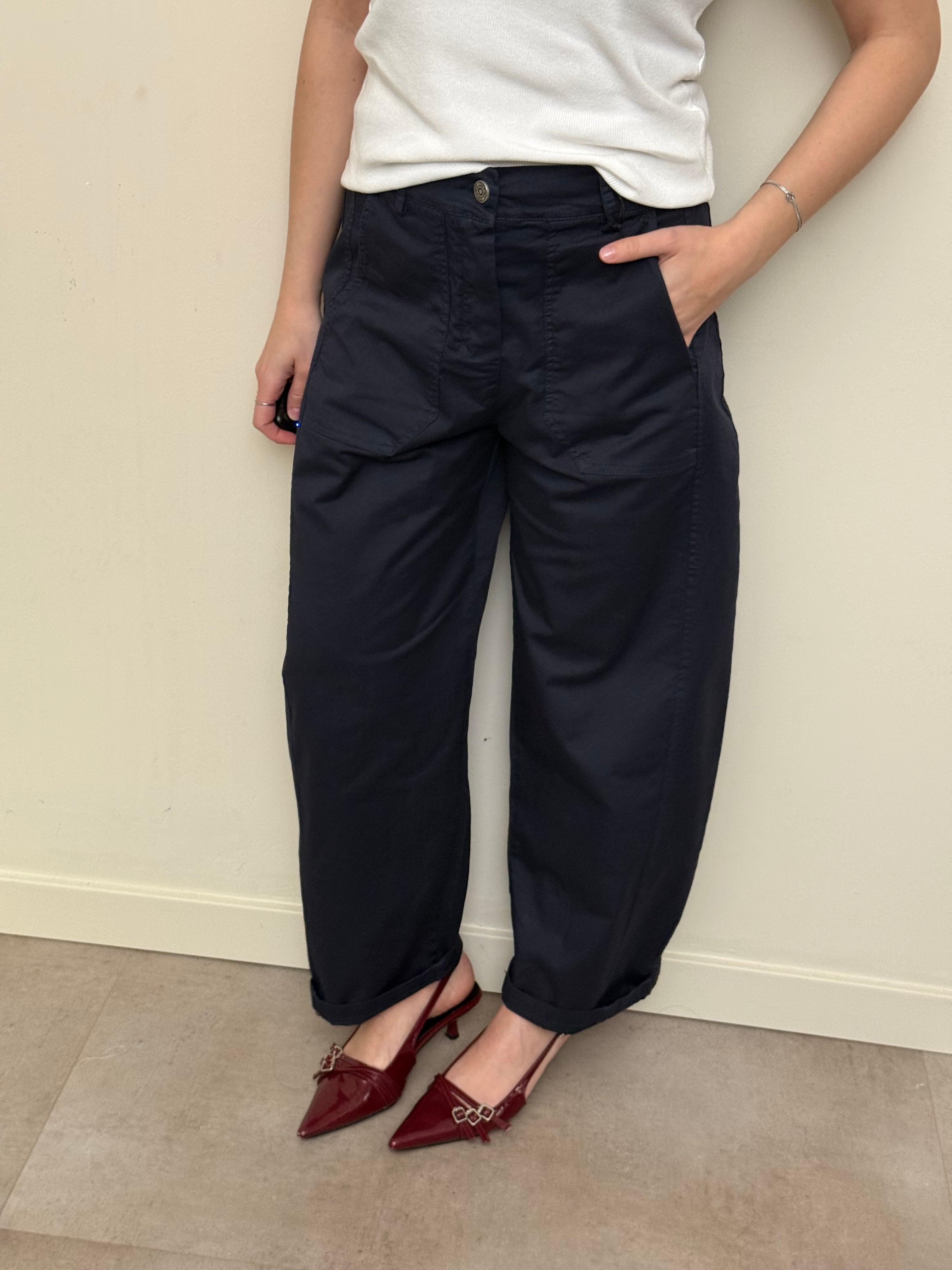 Pantalone cotone baggy blu