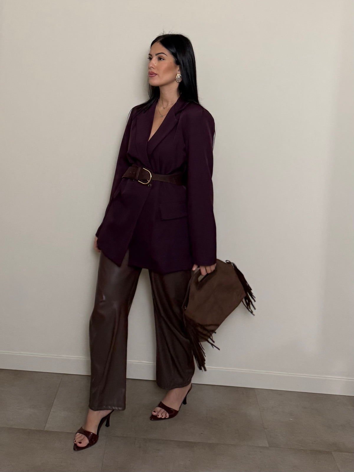 Pantalone baggy ecopelle cioccolato