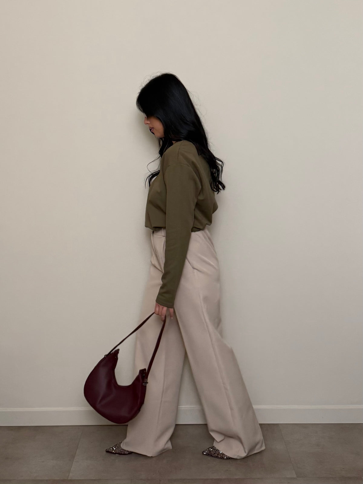 Pantalone palazzo basic panna