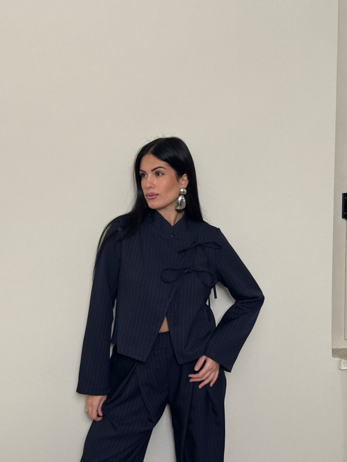 Tailleur gessato blu