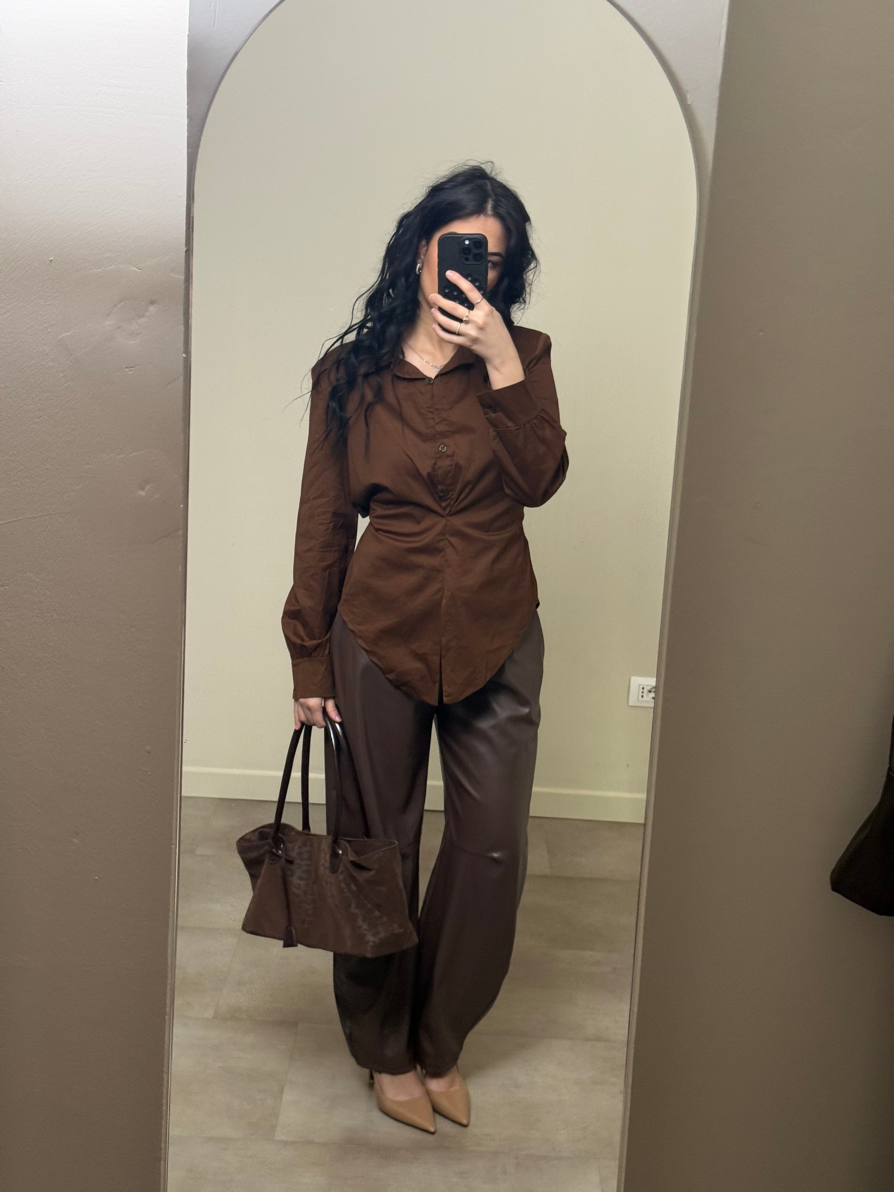 Pantalone baggy ecopelle cioccolato
