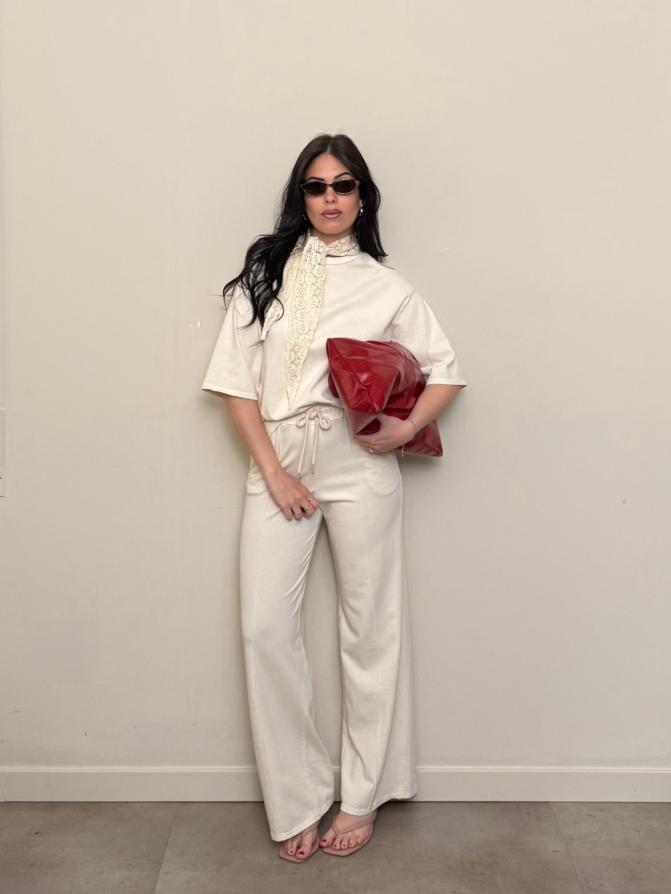 Coordinato tuta foulard panna