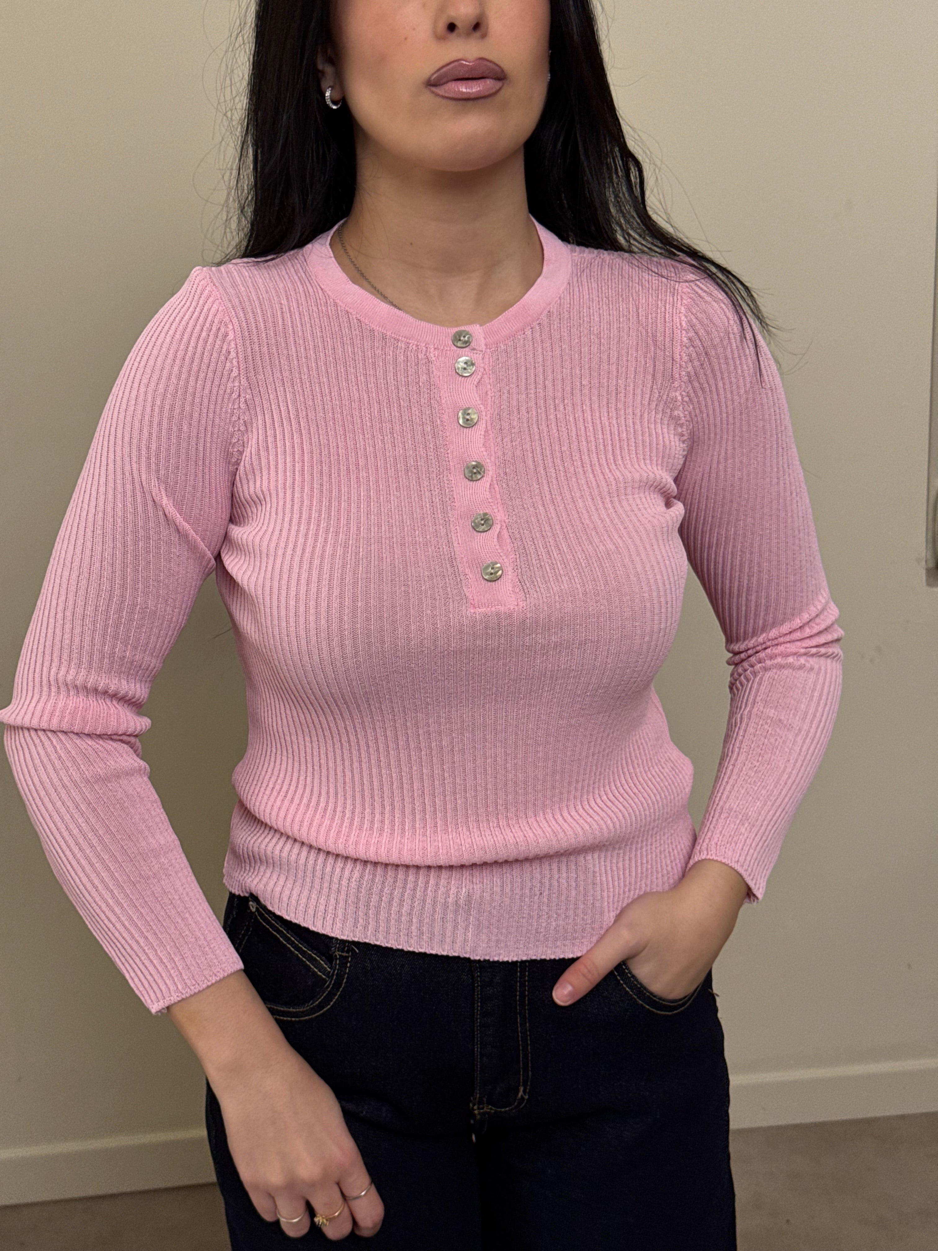 Maglia bottoncini rosa freddo