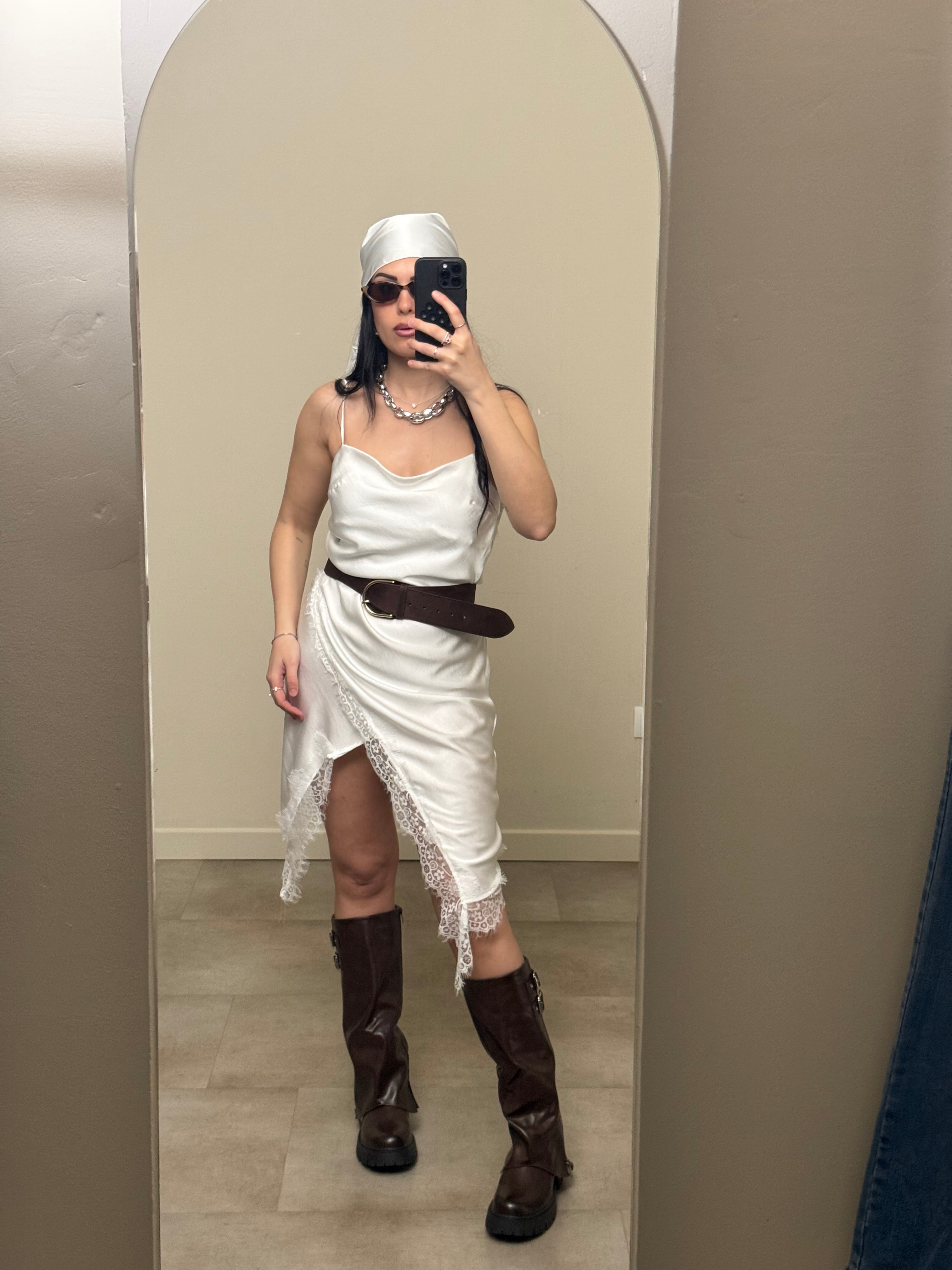 Mini dress pizzo satinato bianco freddo
