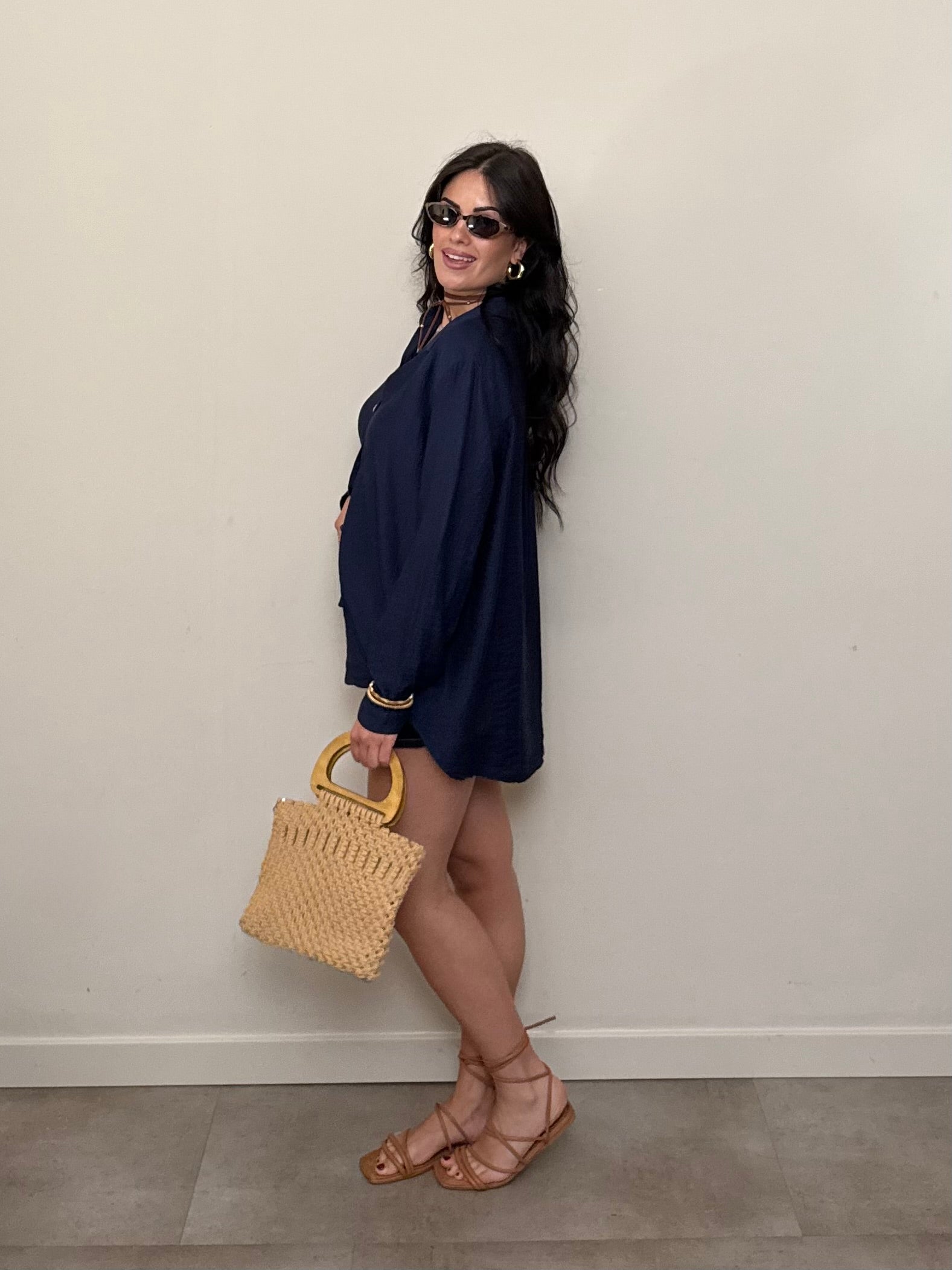 Camicia tencel e lino blu