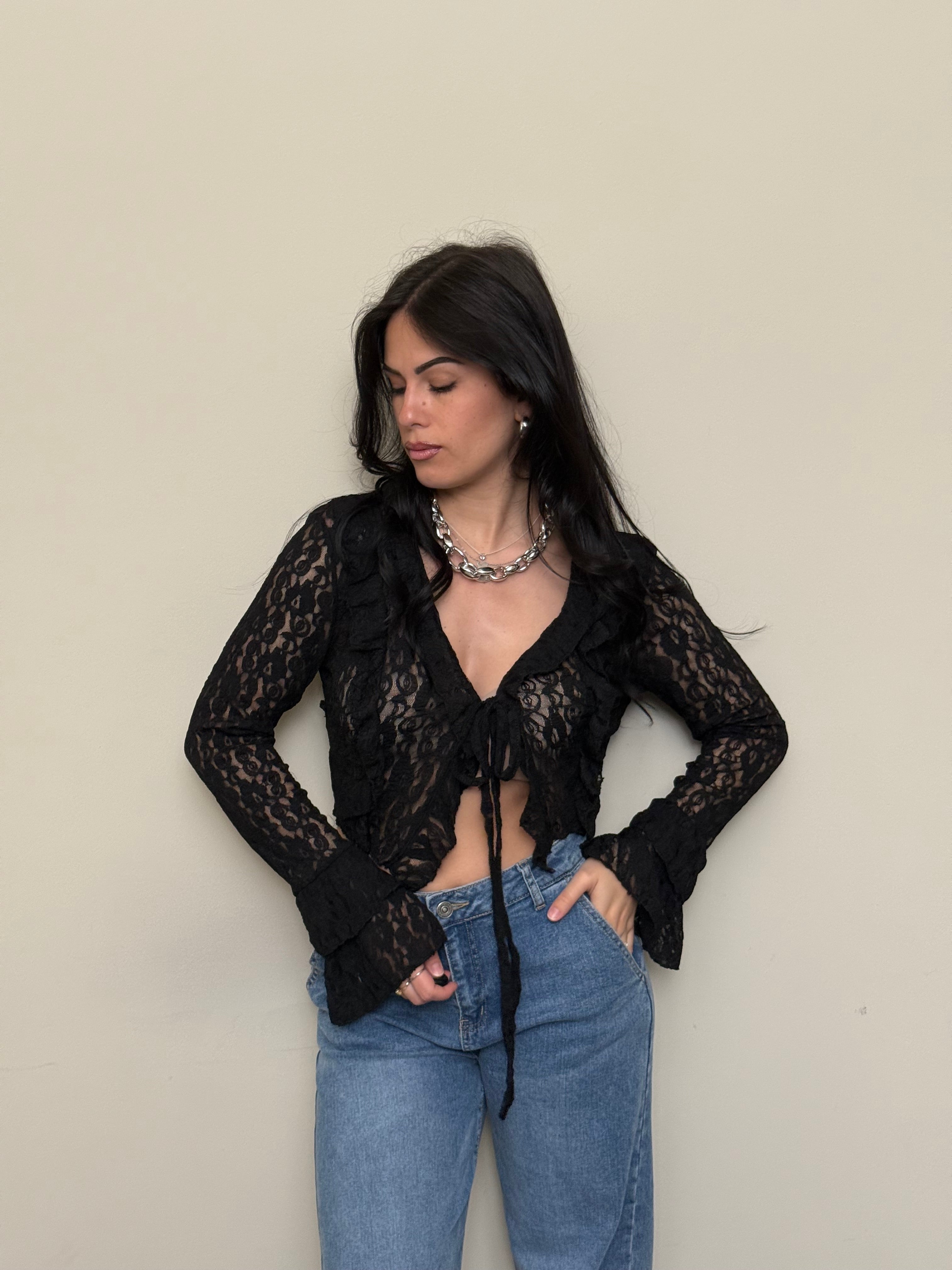 Cardigan pizzo nero