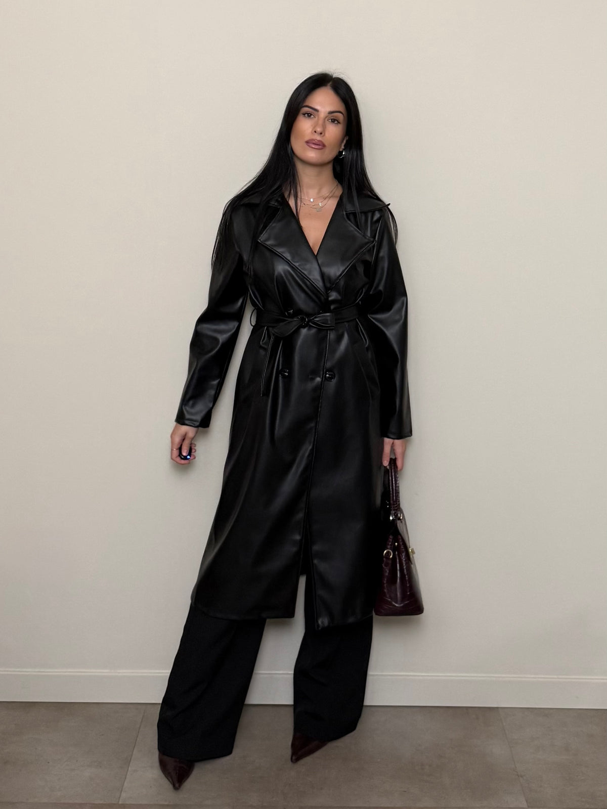 Trench lungo ecopelle nero